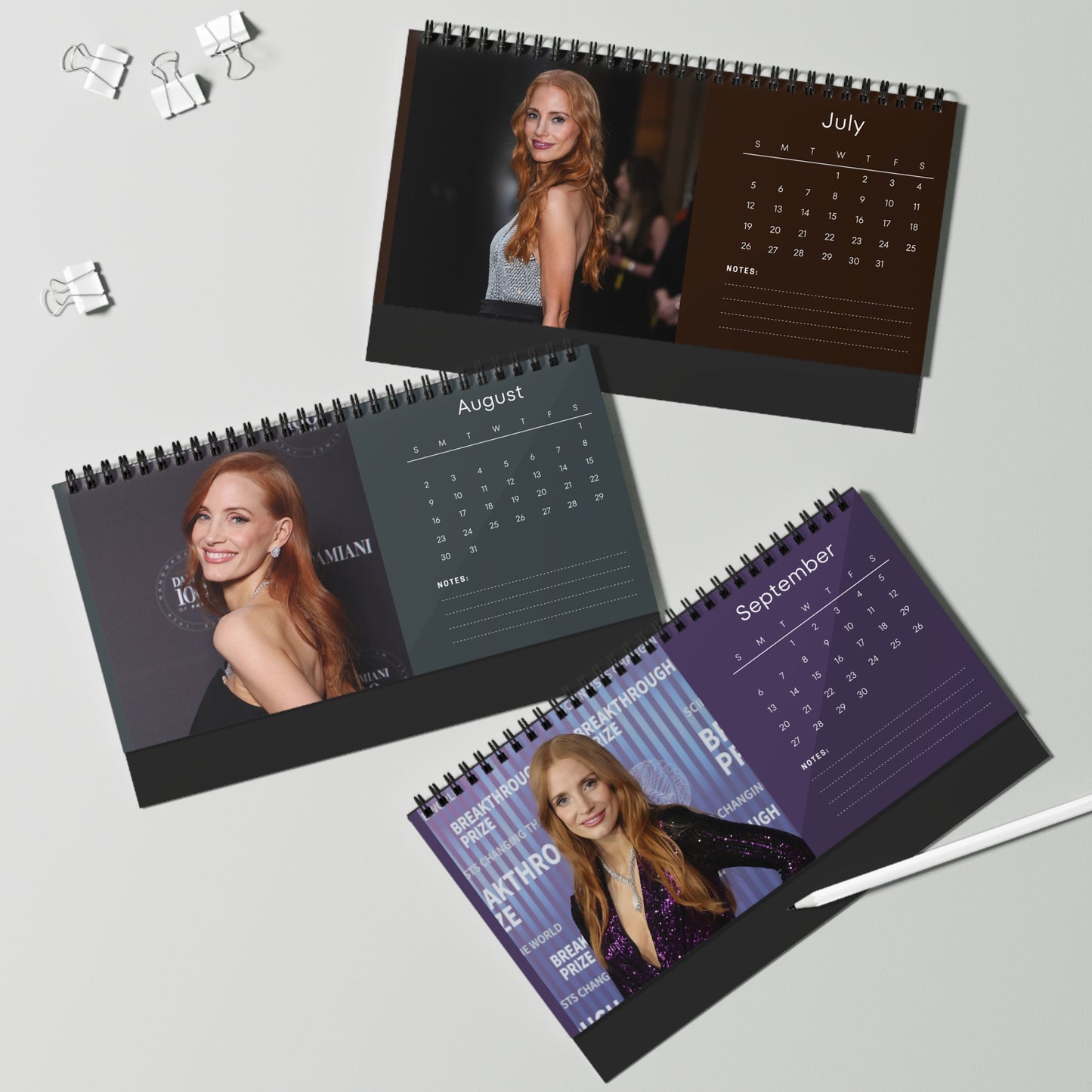 Jessica Chastain 2026 Desk Calendar | Oscar Winner Actress | Zero Dark Thirty & The Help | Celebrity Gift | Office Decor