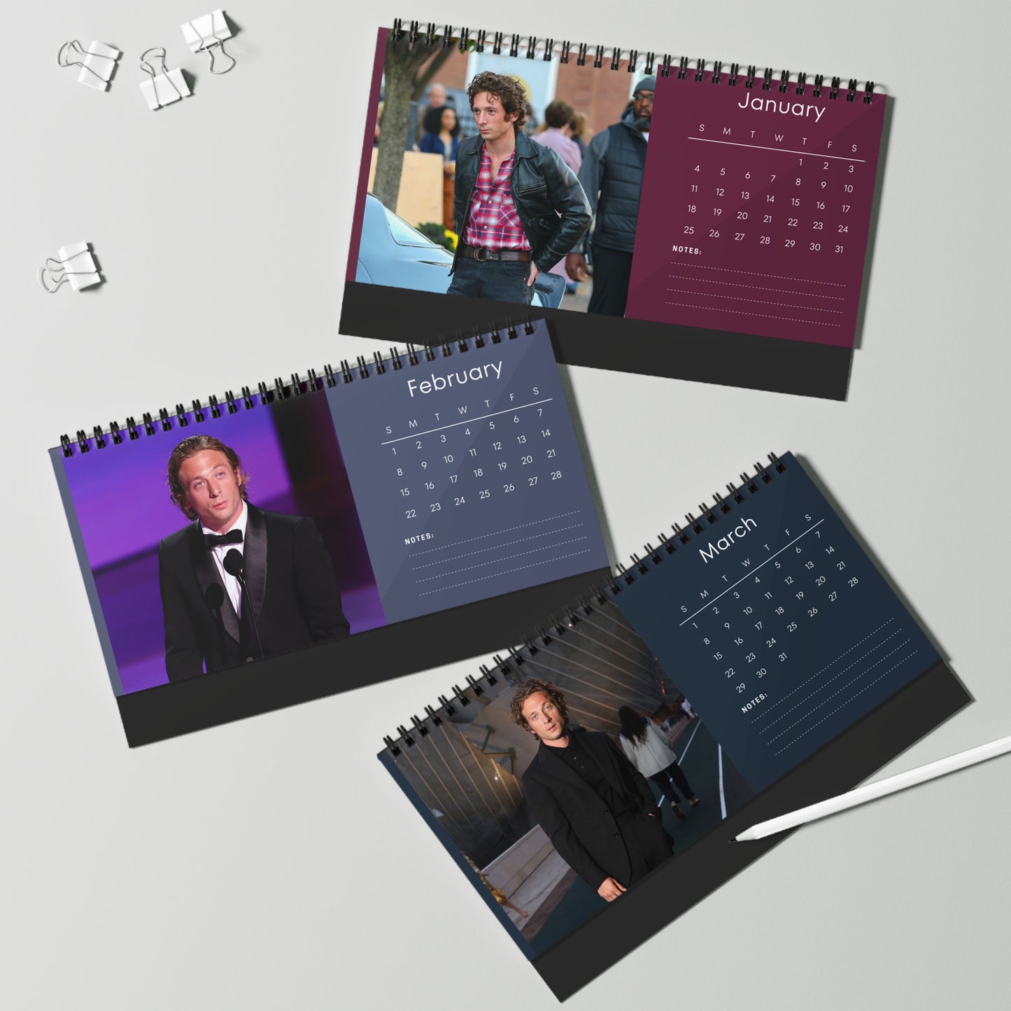 Jeremy Allen White 2026 Desk Calendar | Premium Spiral Bound Celebrity Photo Calendar | High-Quality Fan Gift & Desk Décor
