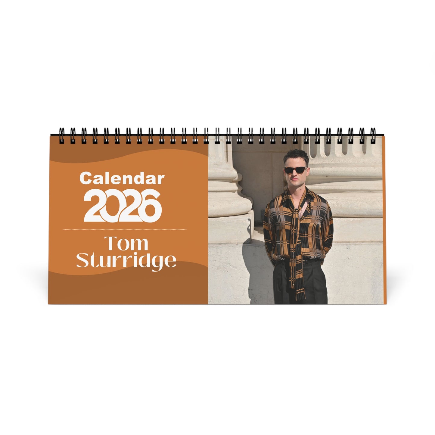 Tom Sturridge 2026 Desk Calendar | Celebrity Spiral Bound Photo Calendar | Fan Collectible Gift | Stylish Desk & Office Décor