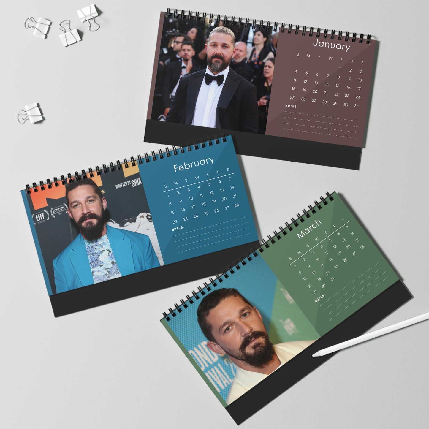 Shia LaBeouf 2026 Desk Calendar | Premium Spiral Bound Celebrity Photo Calendar | High-Quality Fan Gift & Desk Décor