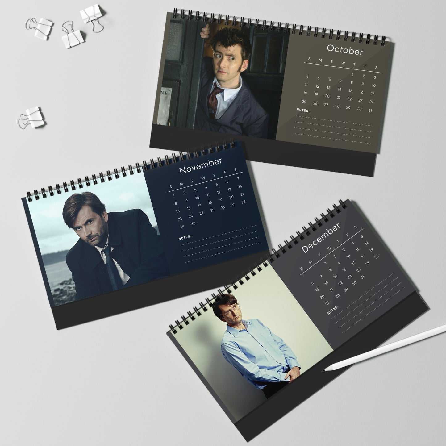 David Tennant 2026 Desk Calendar | Celebrity Spiral Bound Photo Calendar | Fan Collectible Gift | Stylish Desk & Office Décor