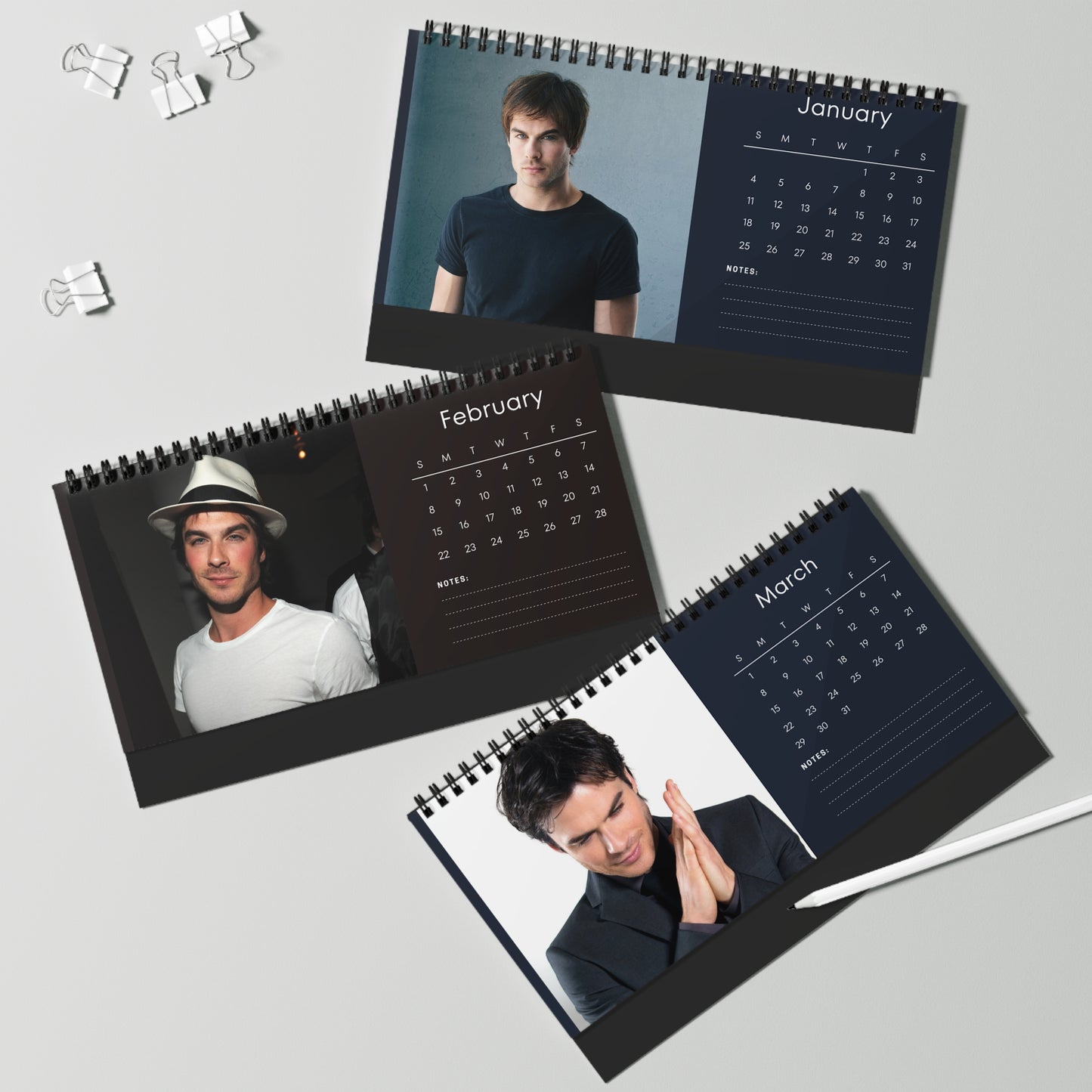 Ian Somerhalder 2026 Desk Calendar | Premium Spiral Bound Celebrity Photo Calendar | Collectible Fan Gift | Stylish Desk & Office Décor