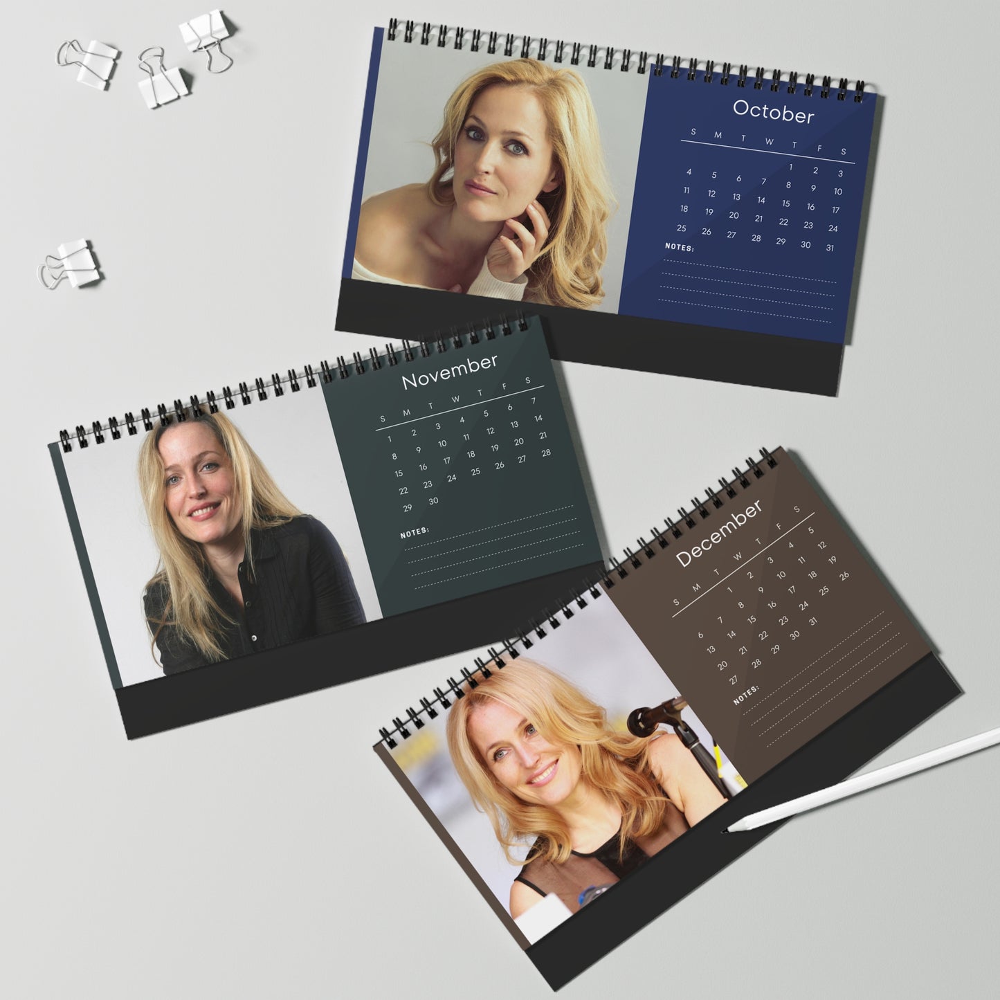 Gillian Anderson 2026 Desk Calendar | Celebrity Spiral Bound Photo Calendar | Fan Collectible Gift | Stylish Desk & Office Décor