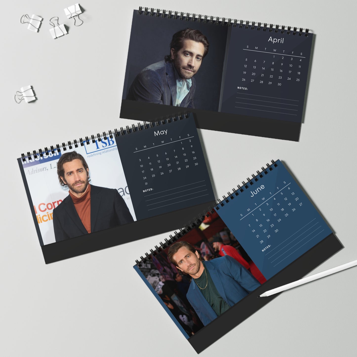 Jake Gyllenhaal 2026 Desk Calendar | Premium Spiral Bound Celebrity Photo Calendar | High-Quality Fan Gift & Desk Décor