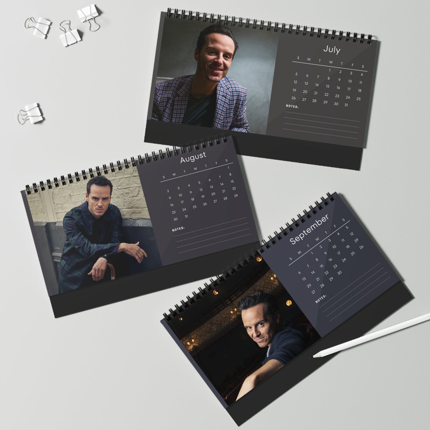 Andrew Scott 2026 Desk Calendar | Celebrity Spiral Bound Photo Calendar | Fan Collectible Gift | Stylish Desk & Office Décor