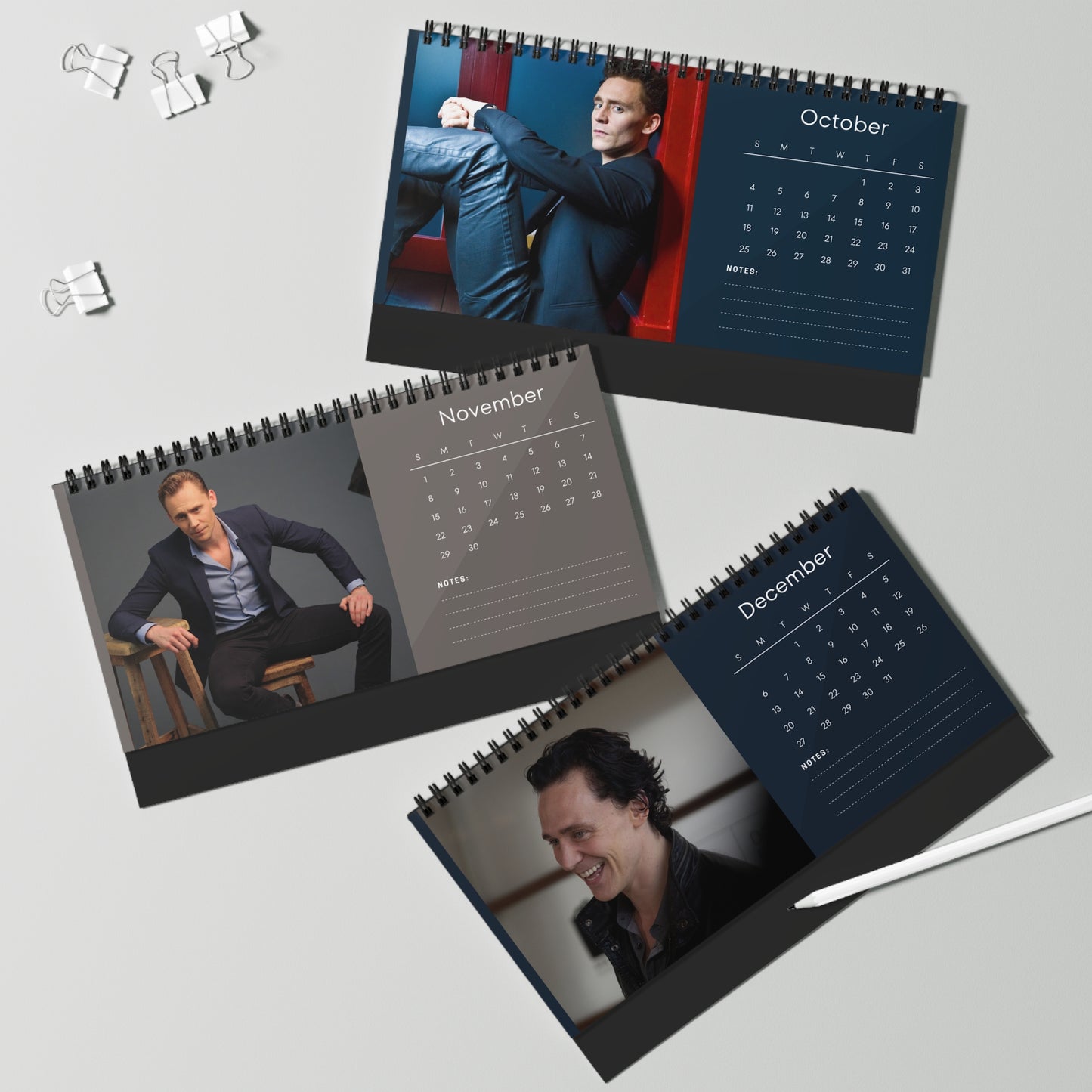 Tom Hiddleston 2026 Desk Calendar | Premium Spiral Bound Celebrity Photo Calendar | Collectible Fan Gift | Stylish Desk & Office Décor
