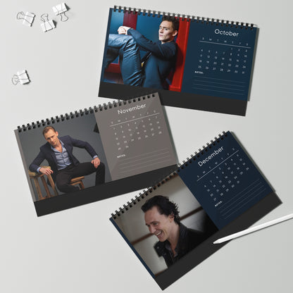 Tom Hiddleston 2026 Desk Calendar | Premium Spiral Bound Celebrity Photo Calendar | Collectible Fan Gift | Stylish Desk & Office Décor