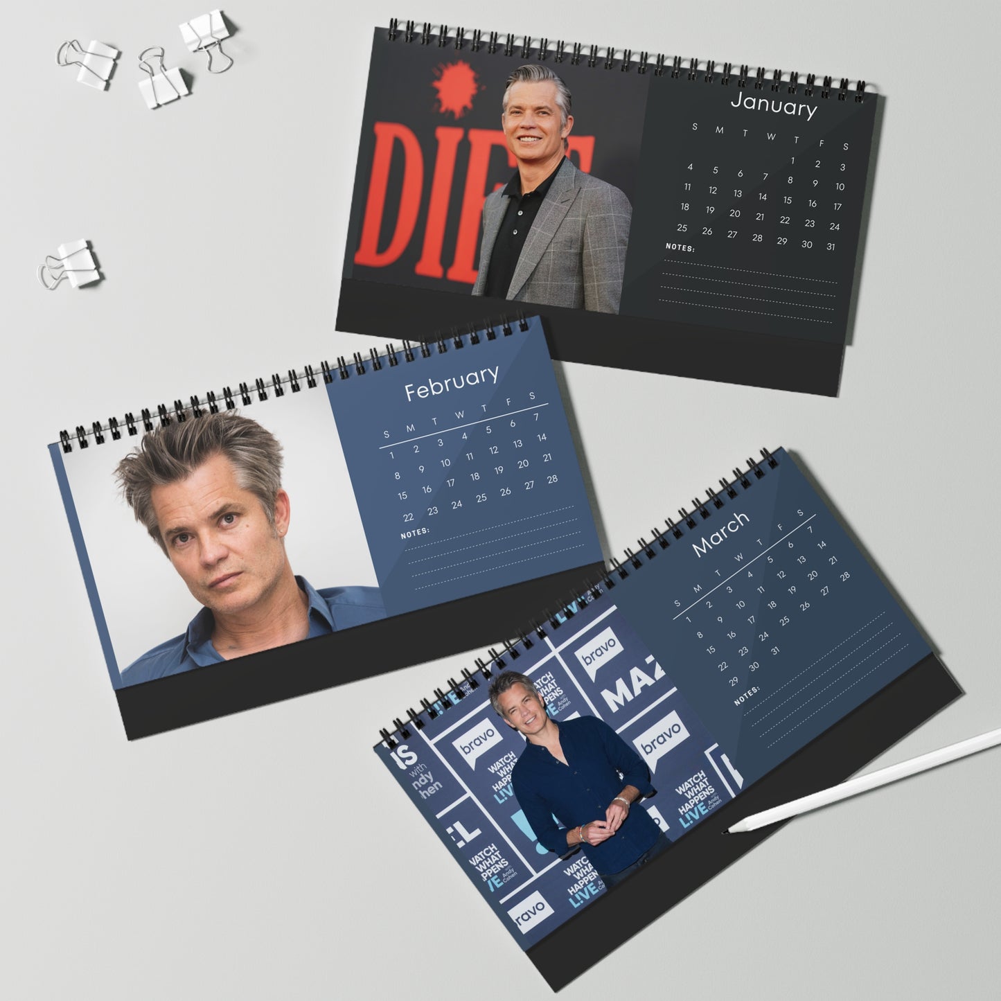 Timothy Olyphant 2026 Desk Calendar | Star Photo Calendar | Western TV Actor Gift