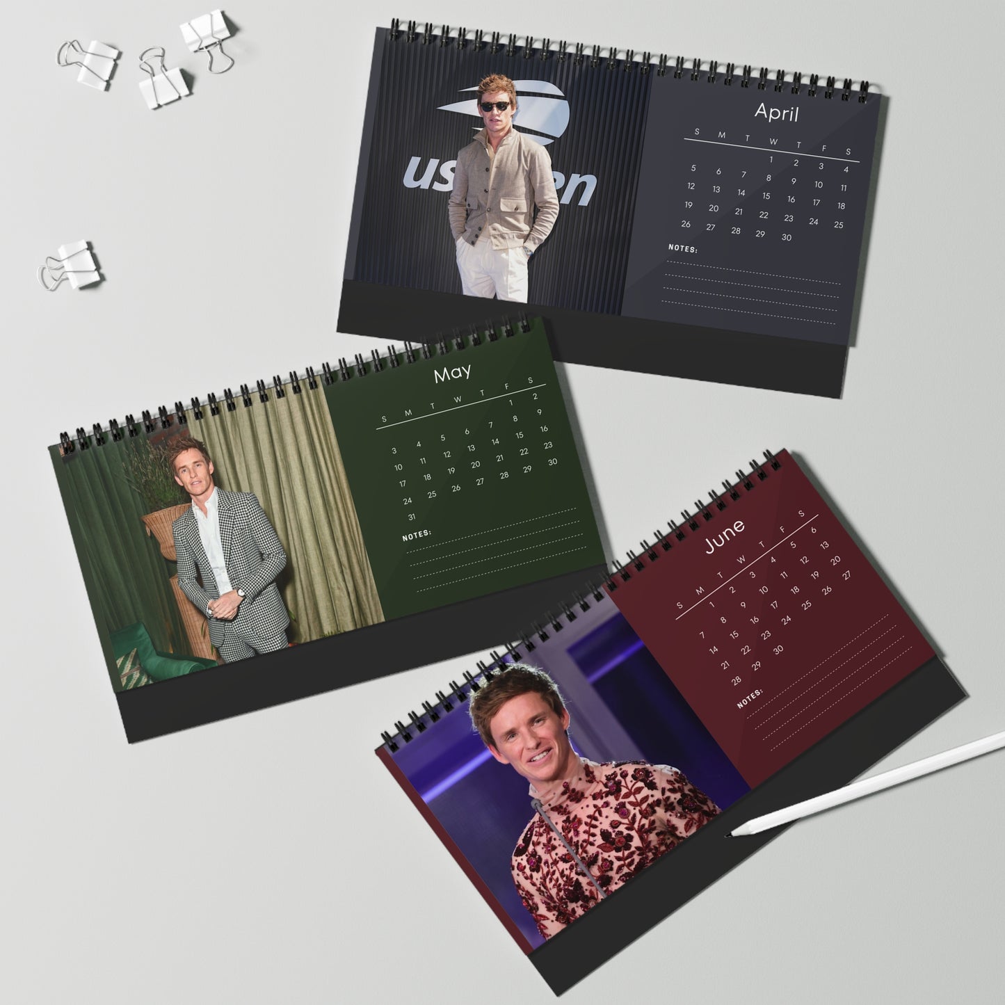 Eddie Redmayne 2026 Desk Calendar | Premium Spiral Bound Celebrity Photo Calendar | High-Quality Fan Gift & Desk Décor