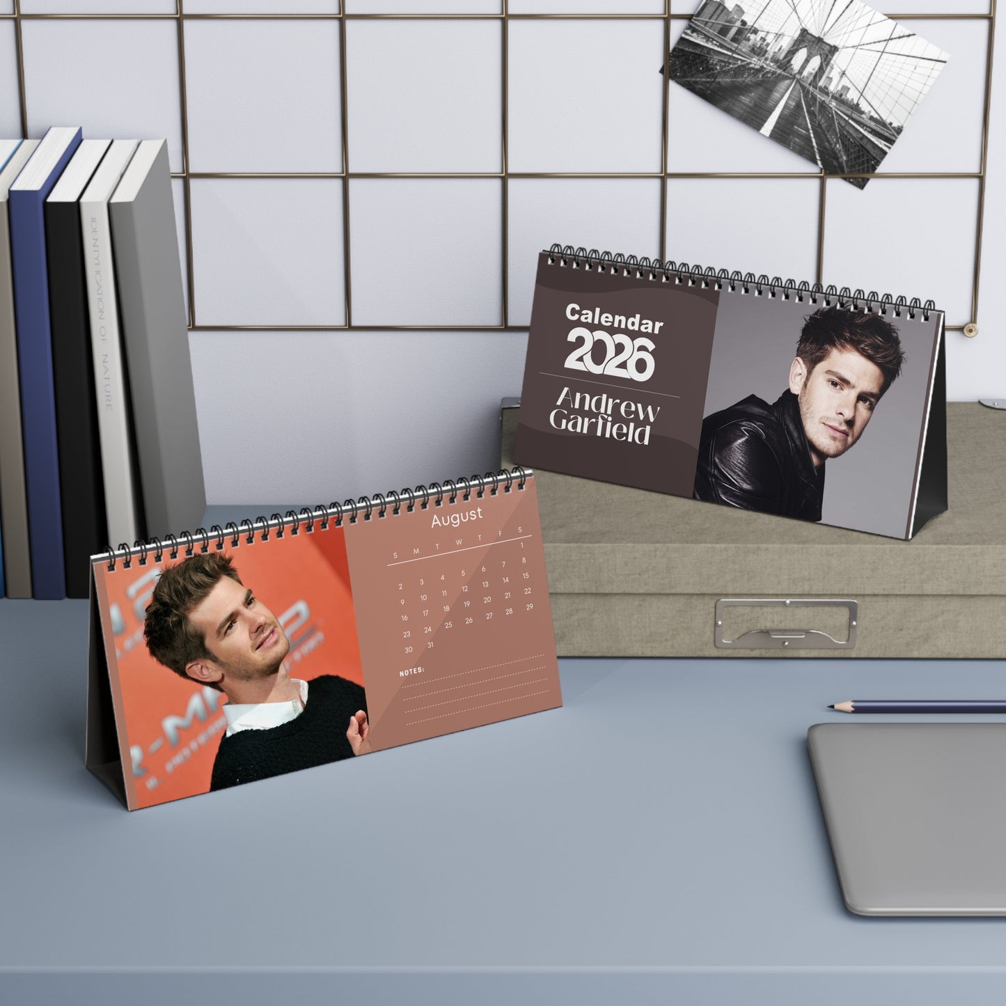 Andrew Garfield 2026 Desk Calendar | Celebrity Spiral Bound Photo Calendar | Fan Collectible Gift | Stylish Desk & Office Décor