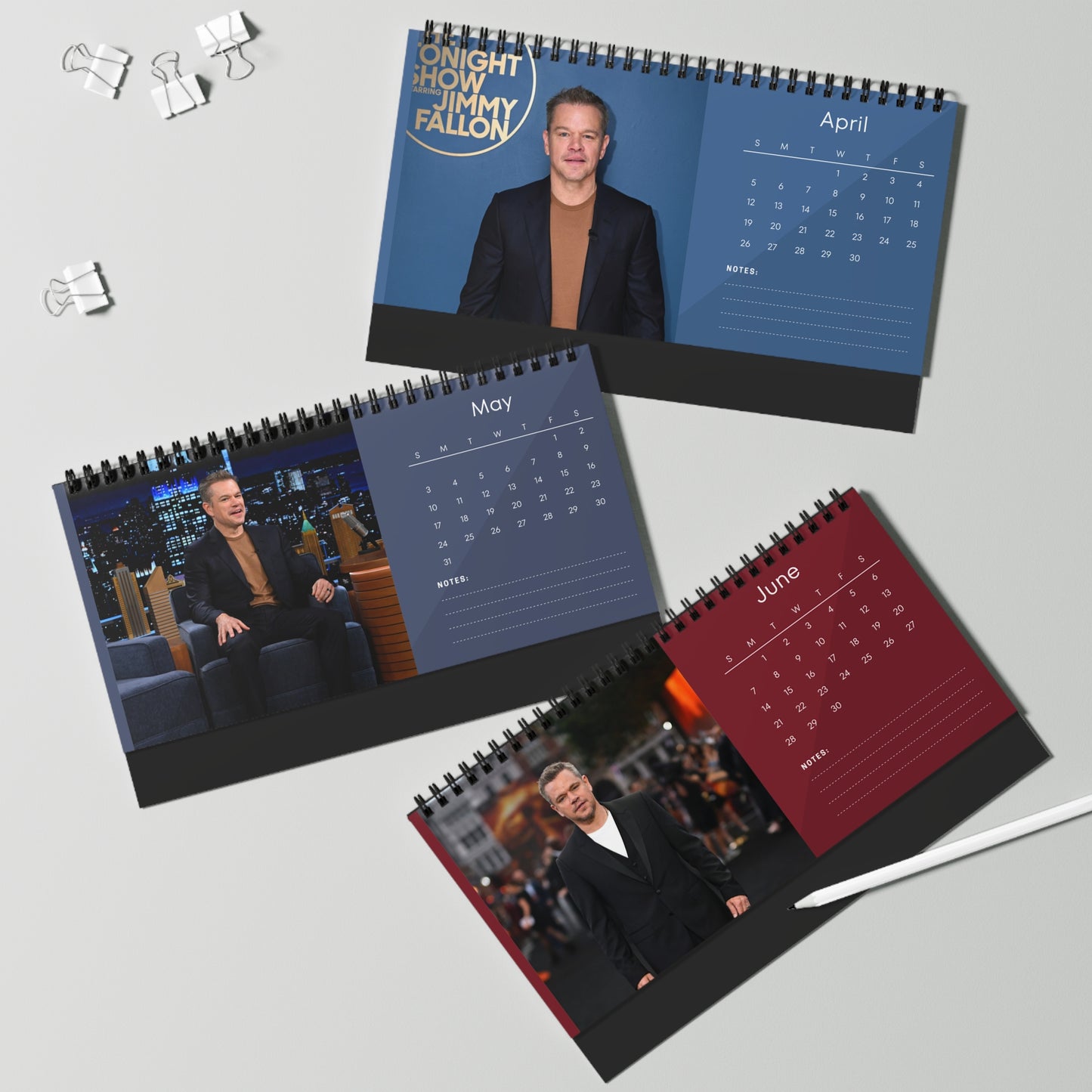 Matt Damon 2026 Desk Calendar | Premium Spiral Bound Celebrity Photo Calendar | High-Quality Fan Gift & Desk Décor