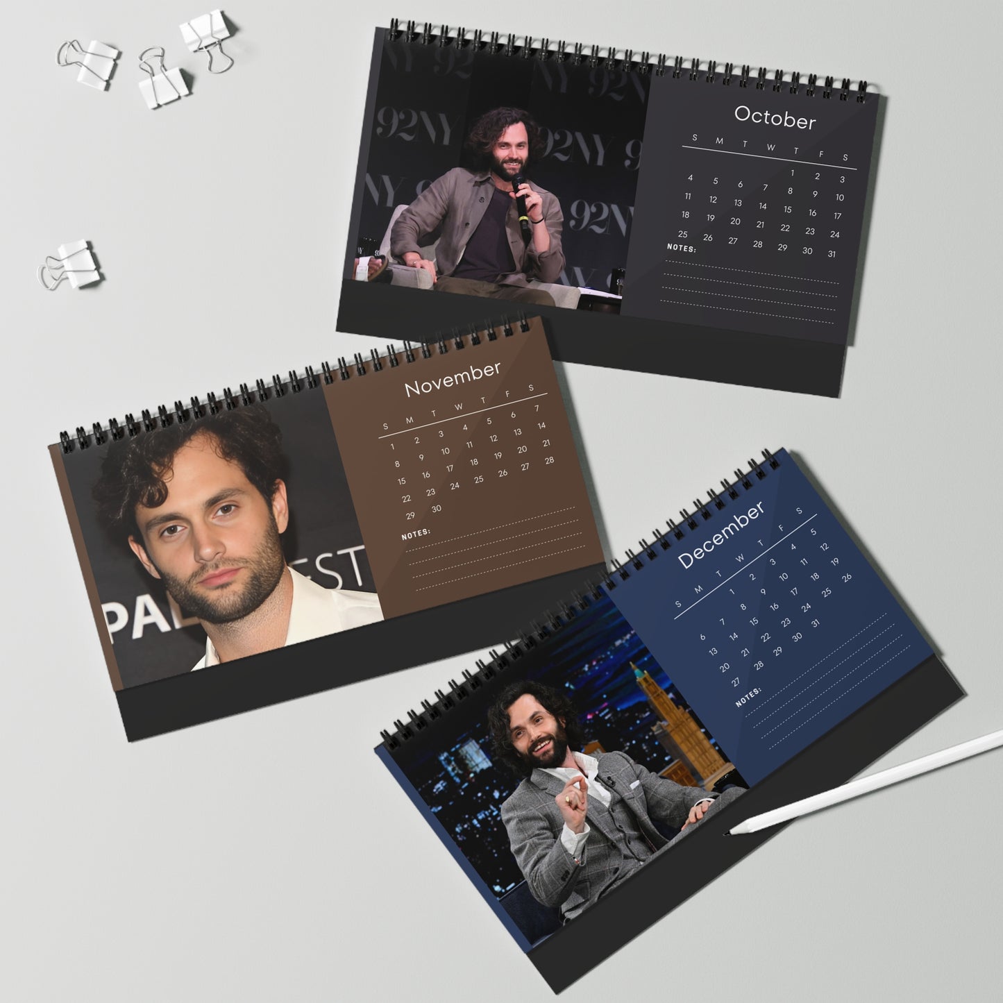 Penn Badgley 2026 Desk Calendar | Premium Spiral Bound Celebrity Photo Calendar | Fan Gift & Stylish Desk Decor