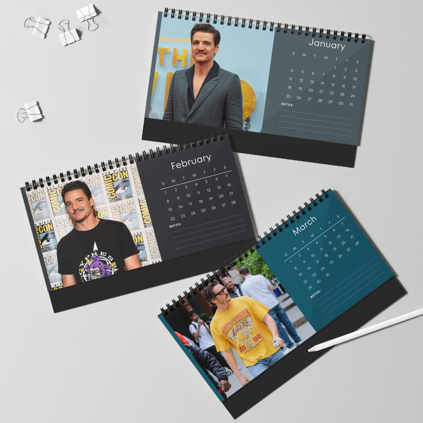 Pedro Pascal 2026 Desk Calendar | Premium Spiral Bound Celebrity Photo Calendar | High-Quality Fan Gift & Desk Décor