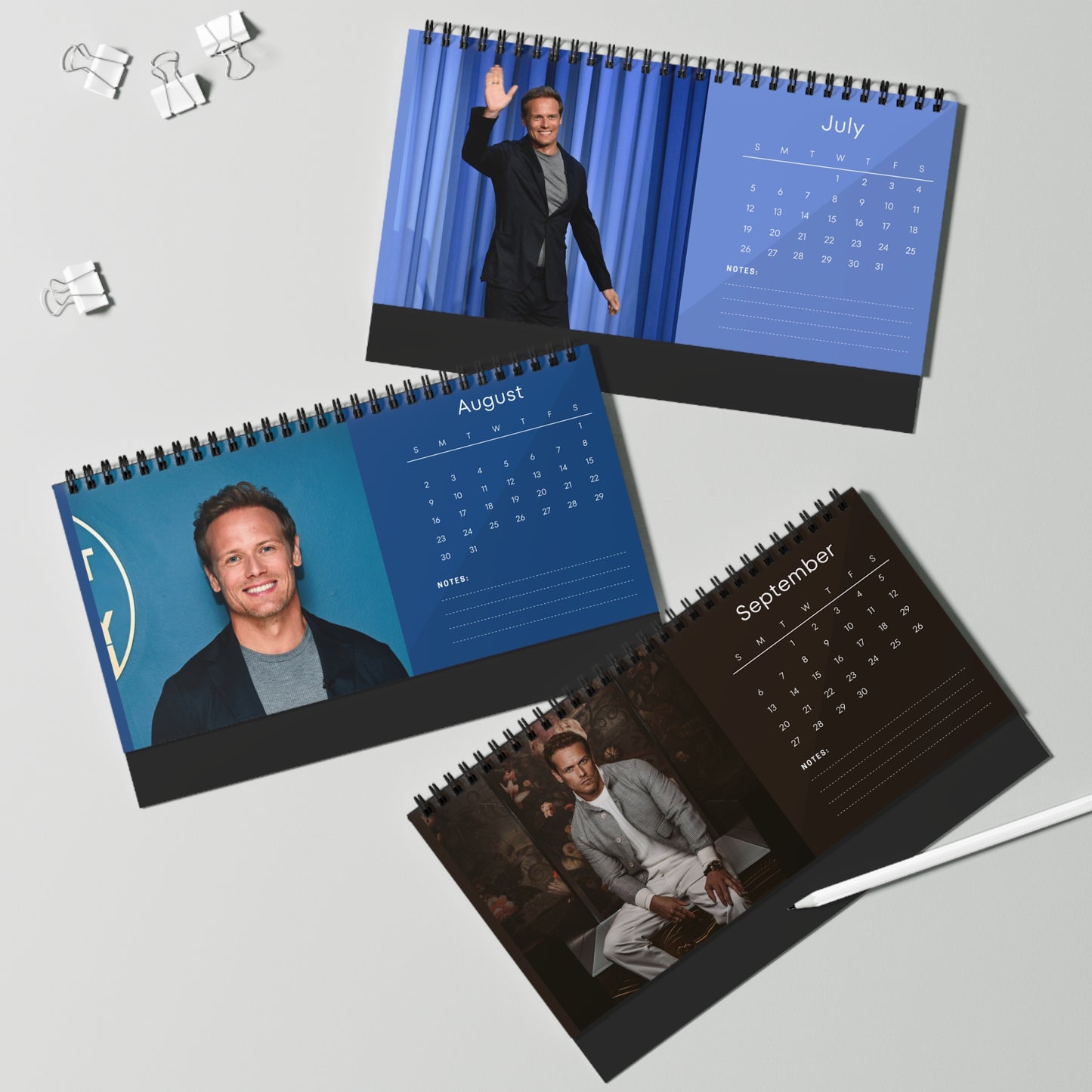 Sam Heughan 2026 Desk Calendar | Premium Spiral Bound Celebrity Photo Calendar | High-Quality Fan Gift & Desk Décor