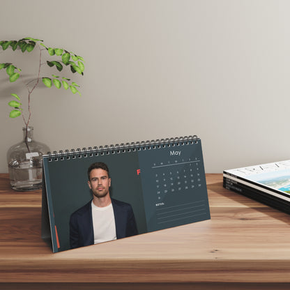 Theo James 2026 Desk Calendar | Premium Spiral Bound Celebrity Photo Calendar | High-Quality Fan Gift & Desk Décor