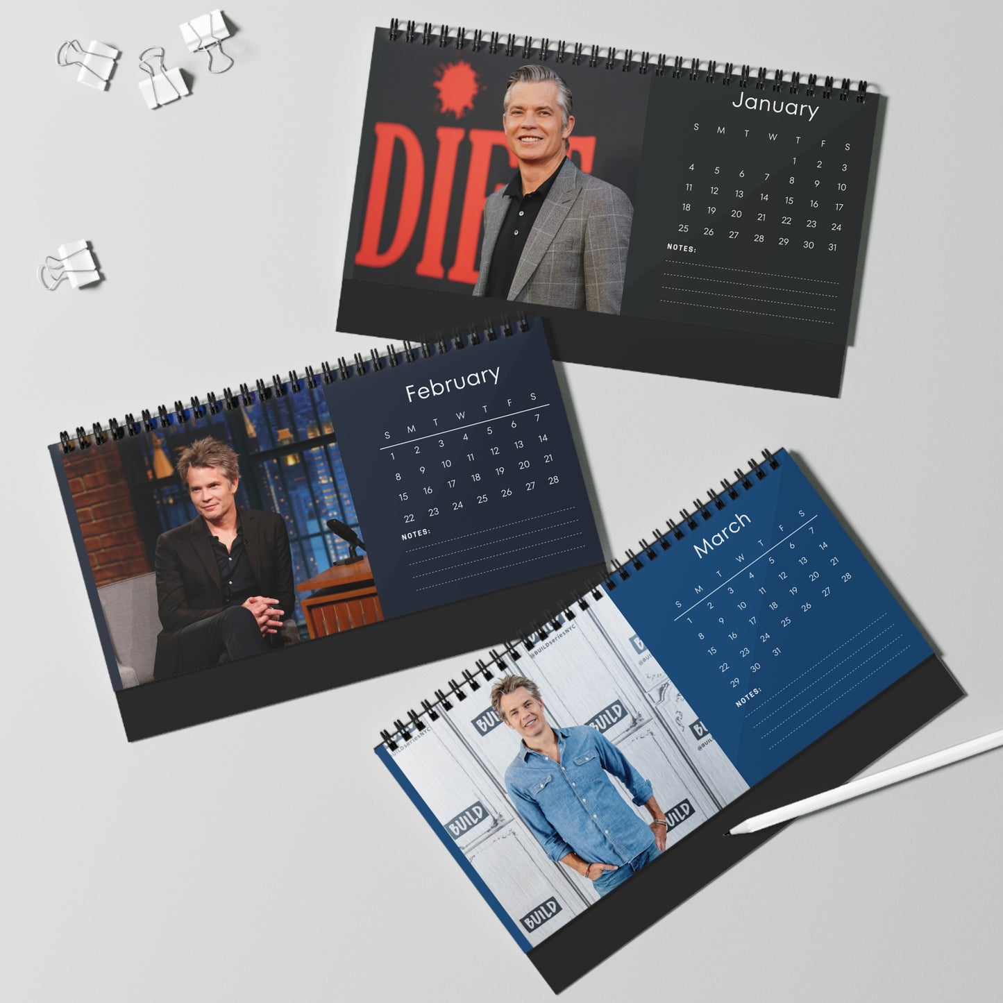 Timothy Olyphant 2026 Desk Calendar | Premium Spiral Bound Celebrity Photo Calendar | High-Quality Fan Gift & Desk Décor