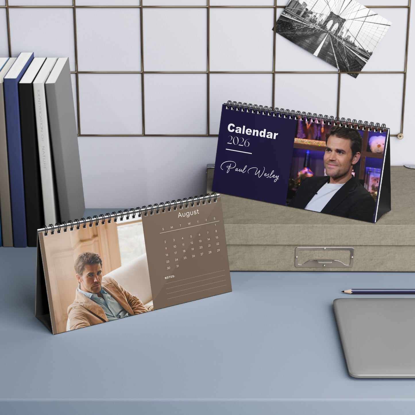 Paul Wesley 2026 Desk Calendar | Premium Spiral Bound Celebrity Photo Calendar | High-Quality Fan Gift & Desk Décor