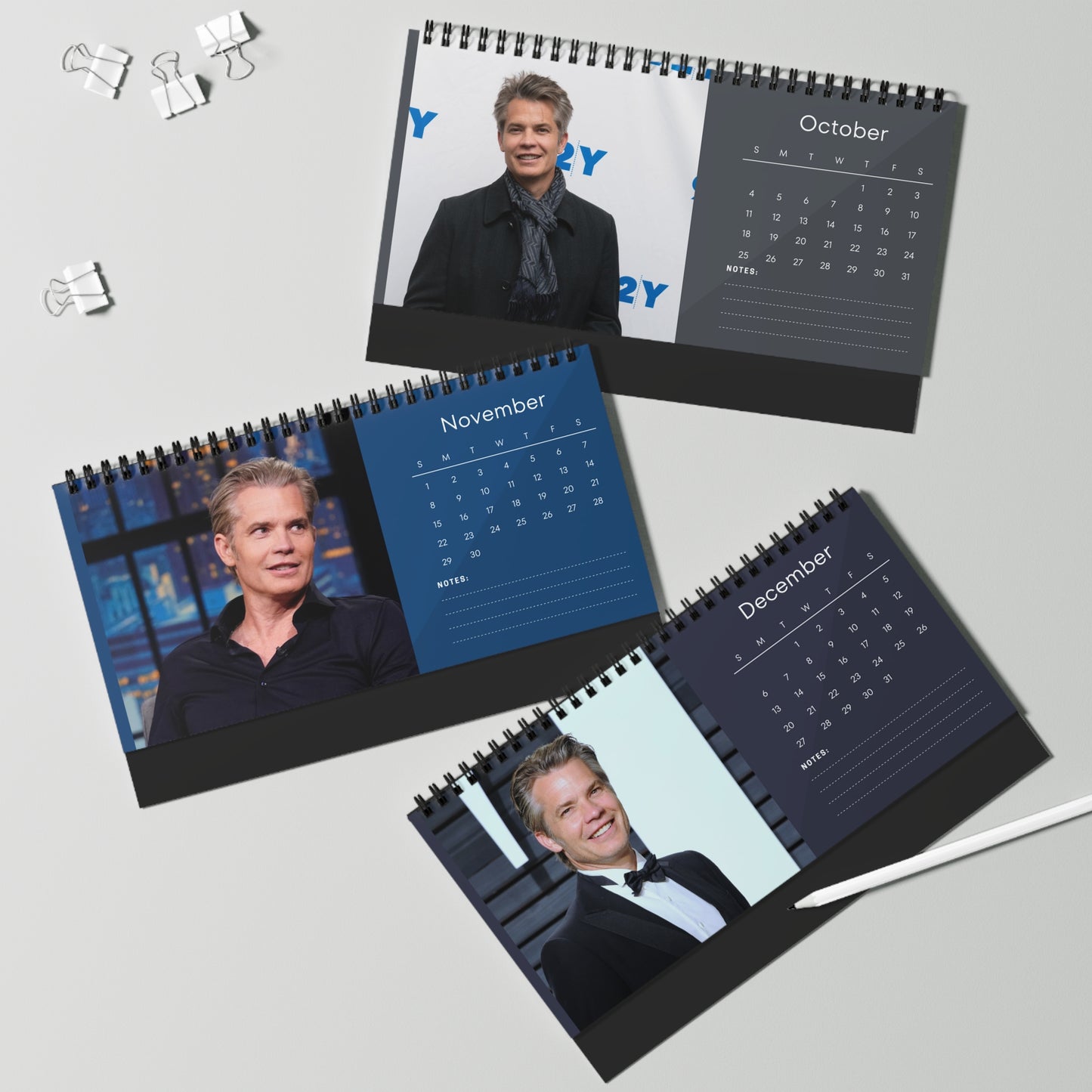 Timothy Olyphant 2026 Desk Calendar | Premium Spiral Bound Celebrity Photo Calendar | High-Quality Fan Gift & Desk Décor