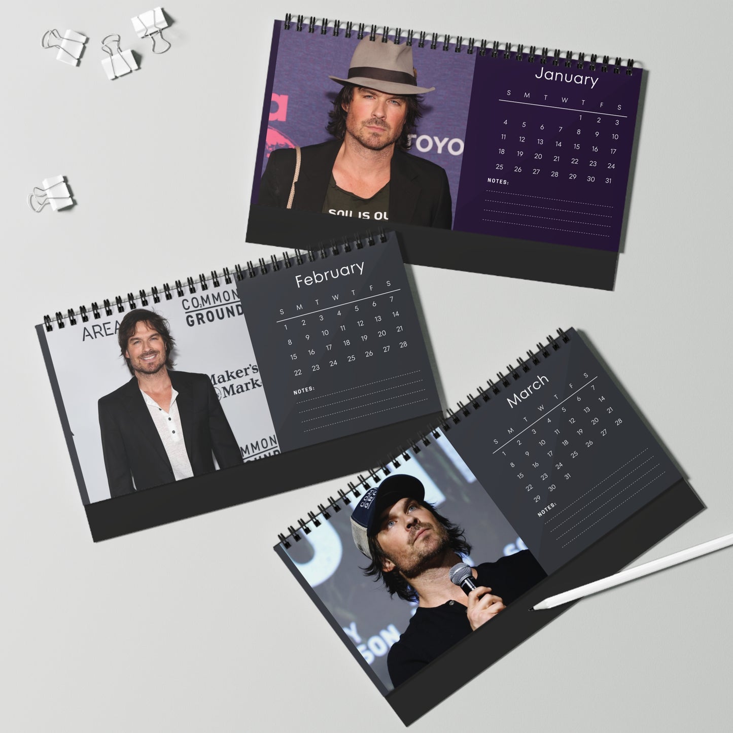 Ian Somerhalder 2026 Desk Calendar |  Celebrity Gift | Office Decor