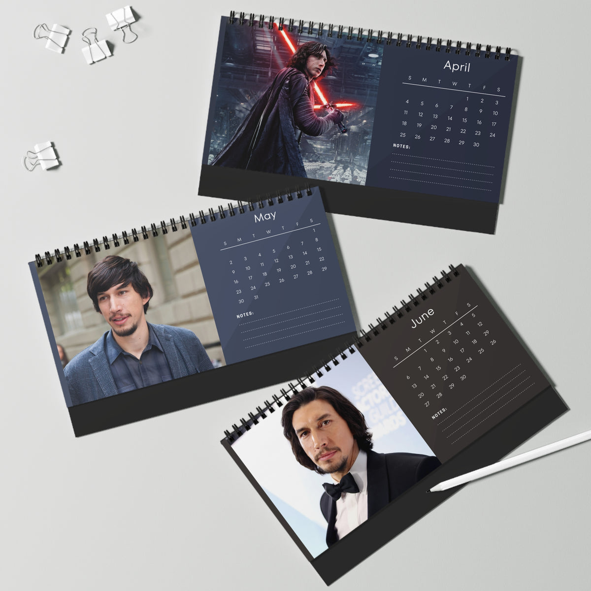 Adam Driver 2027 Desk Calendar Vol 1 | Spiral Bound Photo Calendar | Fan Gift