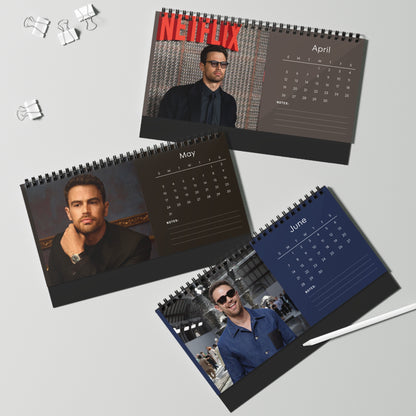 Theo James 2026 Desk Calendar | Premium Spiral Bound Celebrity Photo Calendar | Collectible Fan Gift | Stylish Desk & Office Décor