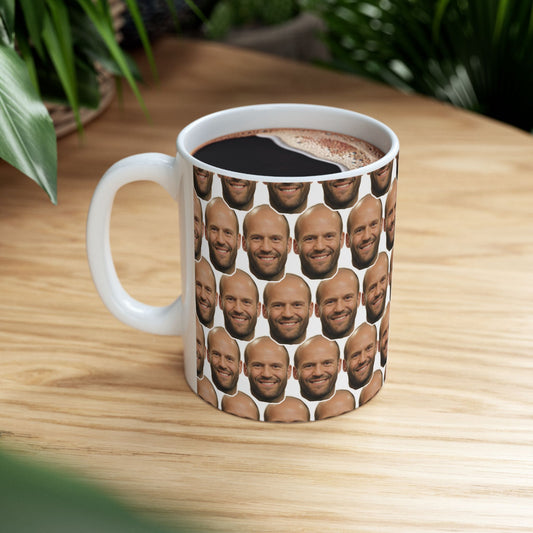 Jason Statham Face Pattern Ceramic Mug | Unique Gift for Jason Statham Fans