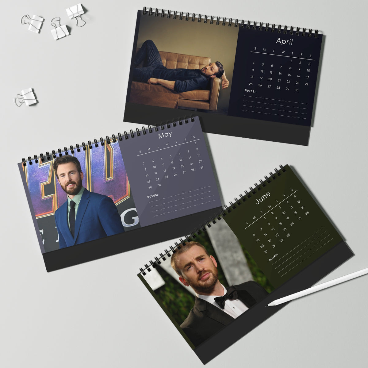 Chris Evans 2027 Desk Calendar Vol 4 | Spiral Bound Photo Calendar | Fan Gift