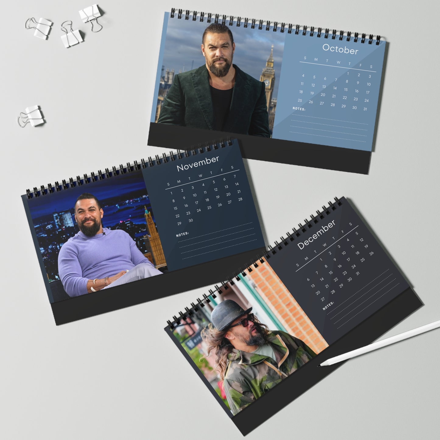 Jason Momoa 2026 Desk Calendar | Premium Spiral Bound Celebrity Photo Calendar | High-Quality Fan Gift & Desk Décor