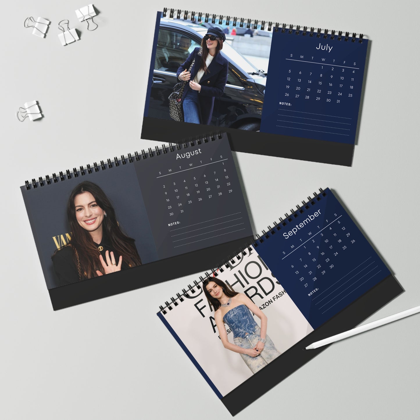 Anne Hathaway 2026 Desk Calendar | Premium Celebrity Photo Calendar | Elegant Collectible Gift for Fans | Stylish Spiral Bound Desk Décor