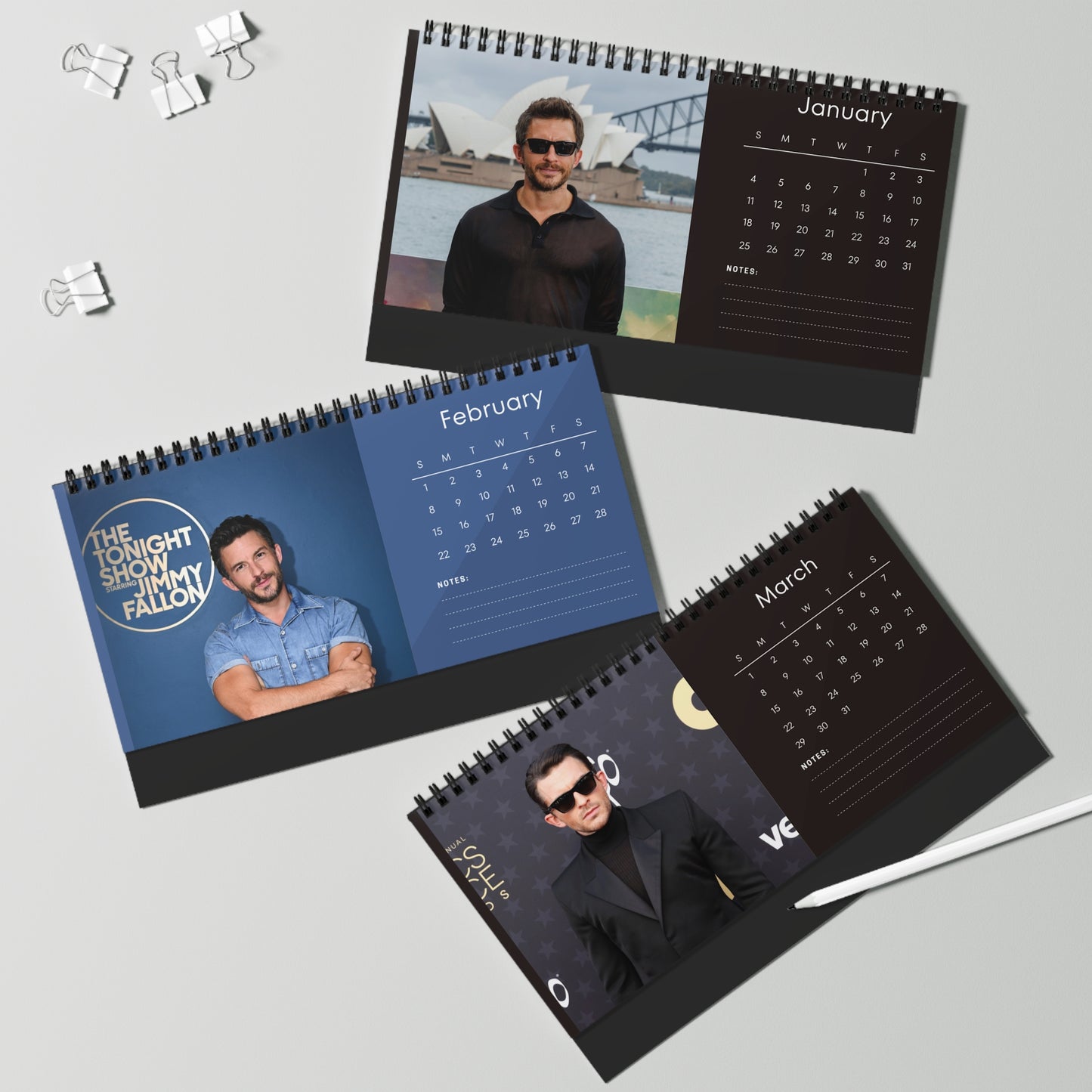 Jonathan Bailey 2026 Desk Calendar | Premium Spiral Bound Celebrity Photo Calendar | Collectible Fan Gift | Stylish Desk & Office Décor