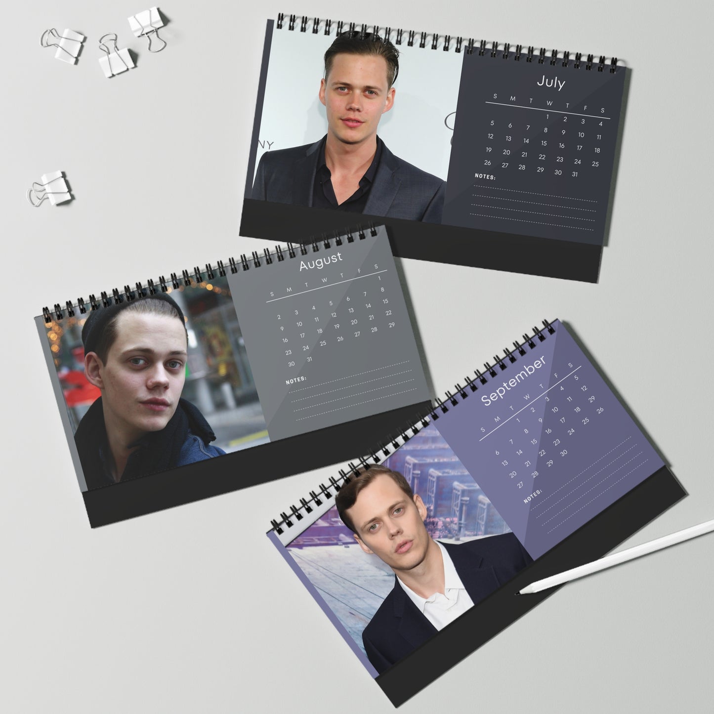 Bill Skarsgård 2026 Desk Calendar | Premium Spiral Bound Celebrity Photo Calendar | Collectible Fan Gift | Stylish Desk & Office Décor