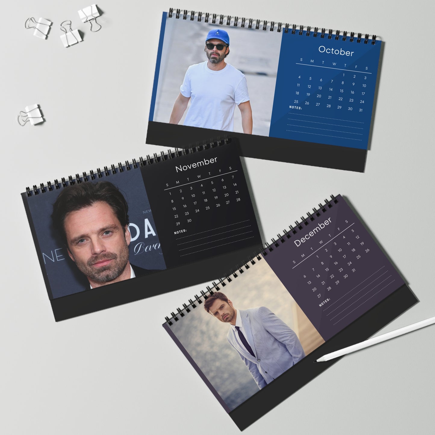 Sebastian Stan 2026 Desk Calendar | Celebrity Photo Calendar | Stylish Desk Accessory & Perfect Fan Gift