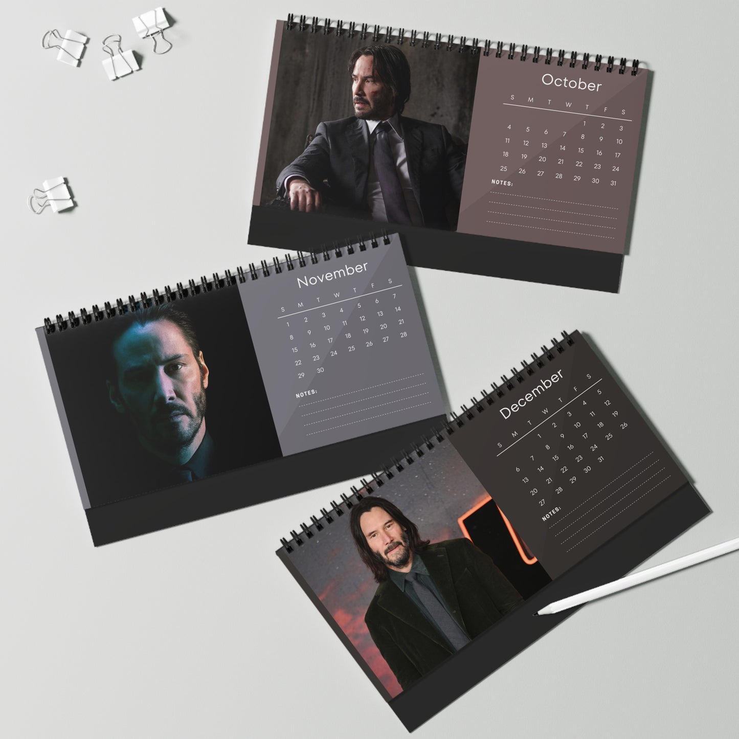 Keanu Reeves 2026 Desk Calendar | Premium Spiral Bound Celebrity Photo Calendar | Collectible Fan Gift | Stylish Desk & Office Décor