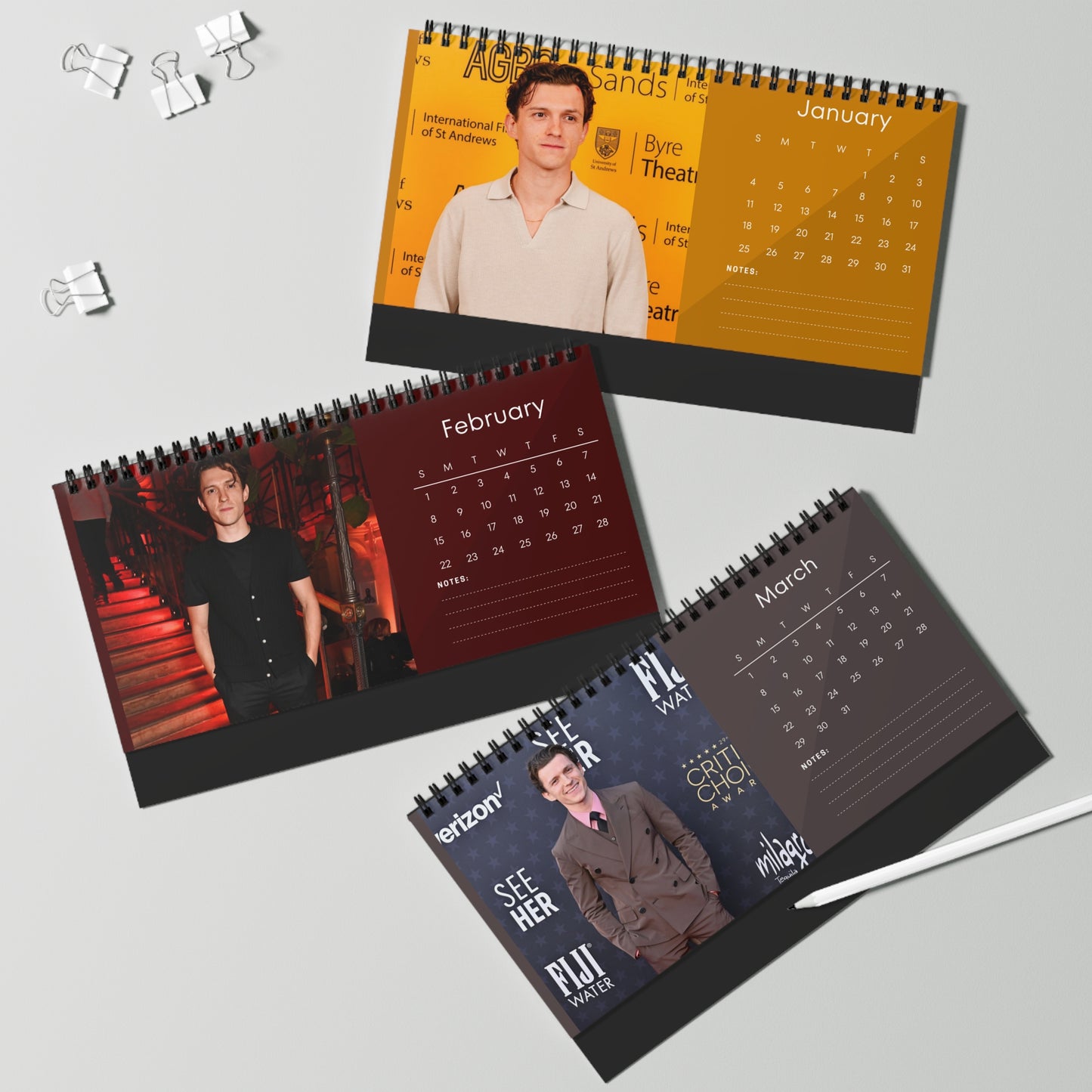 Tom Holland 2026 Desk Calendar | Premium Spiral Bound Celebrity Photo Calendar | High-Quality Fan Gift & Desk Décor