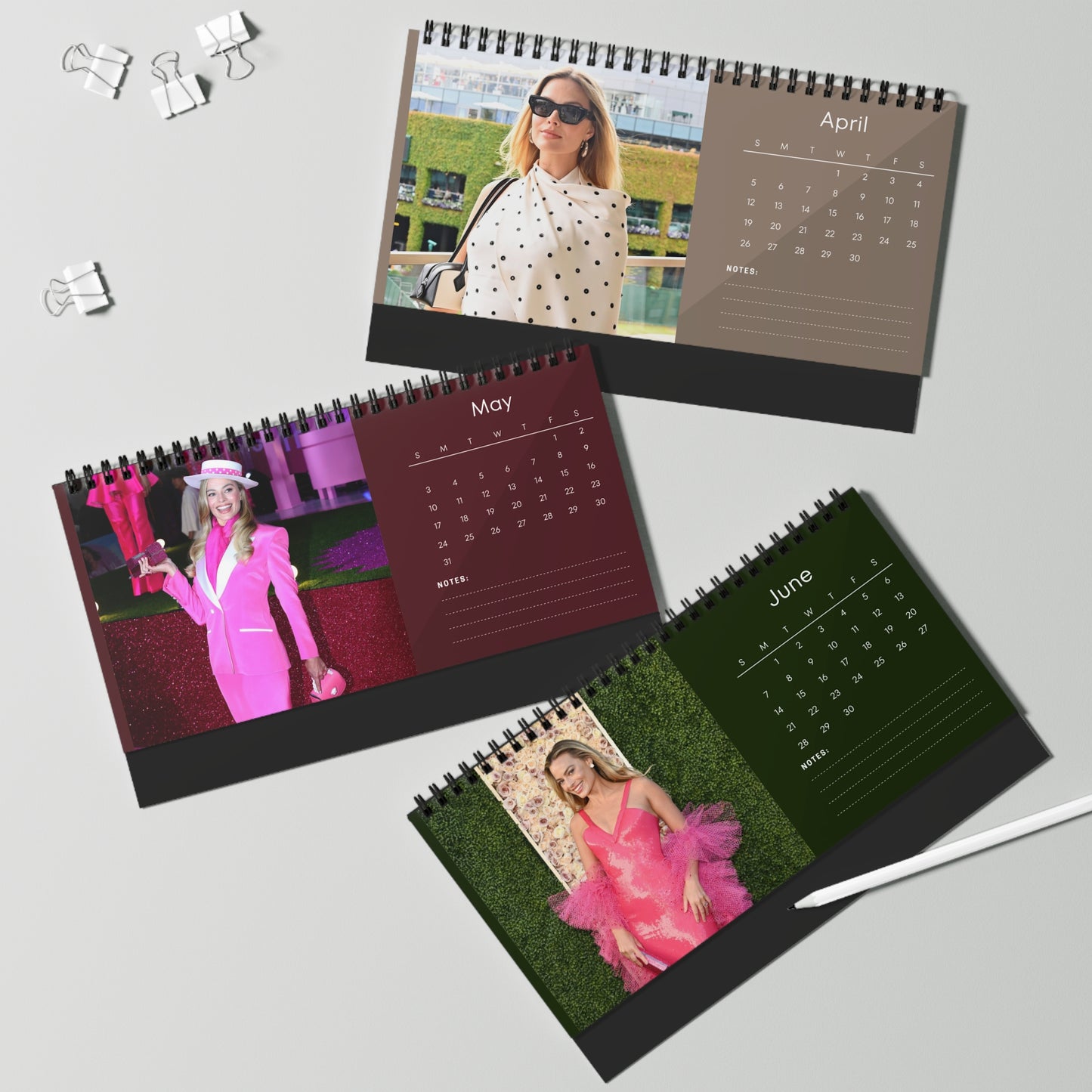 Margot Robbie 2026 Desk Calendar | Premium Spiral Bound Celebrity Photo Calendar | High-Quality Fan Gift & Desk Décor