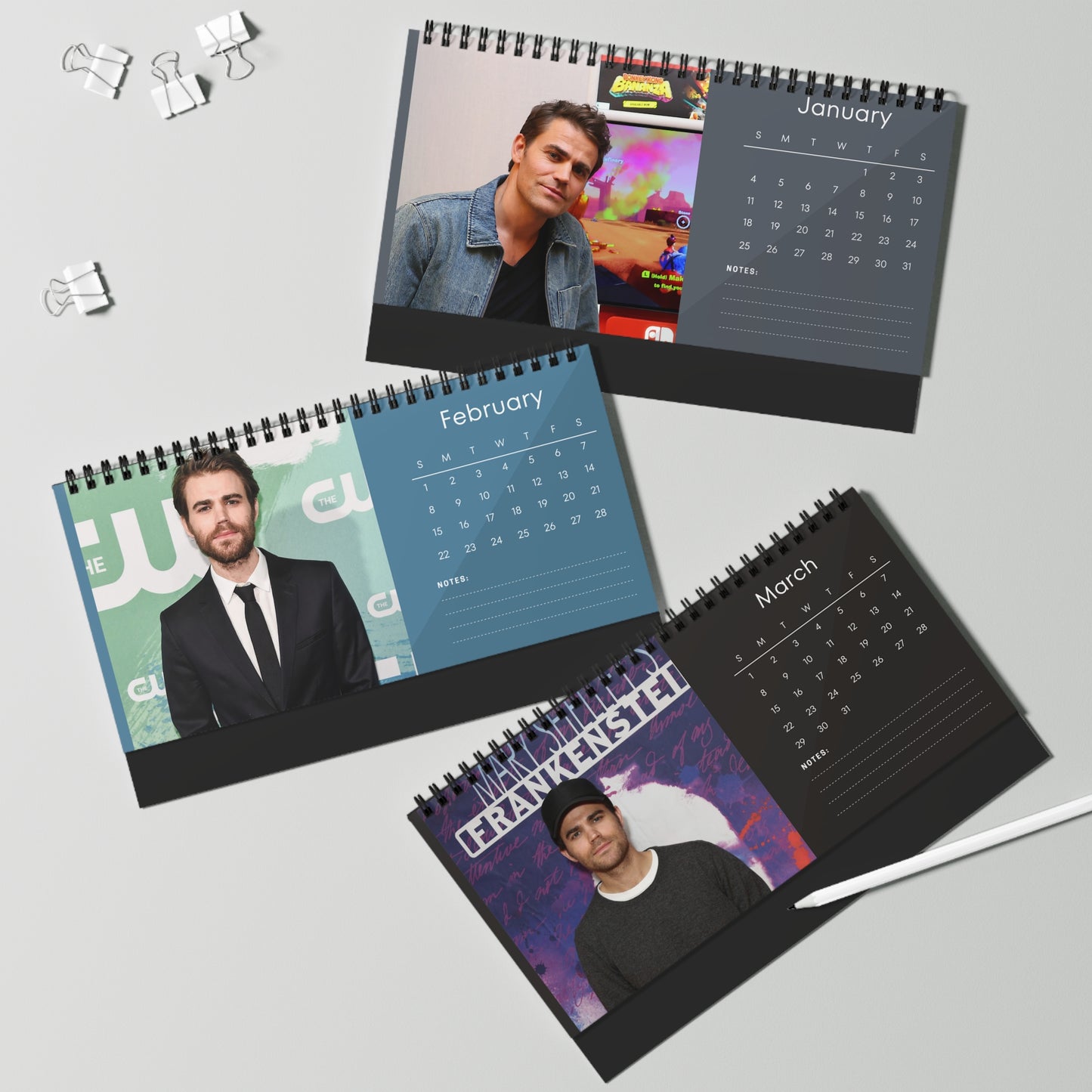 Paul Wesley 2026 Desk Calendar | Celebrity Spiral Bound Photo Calendar | Fan Collectible Gift | Stylish Desk & Office Décor