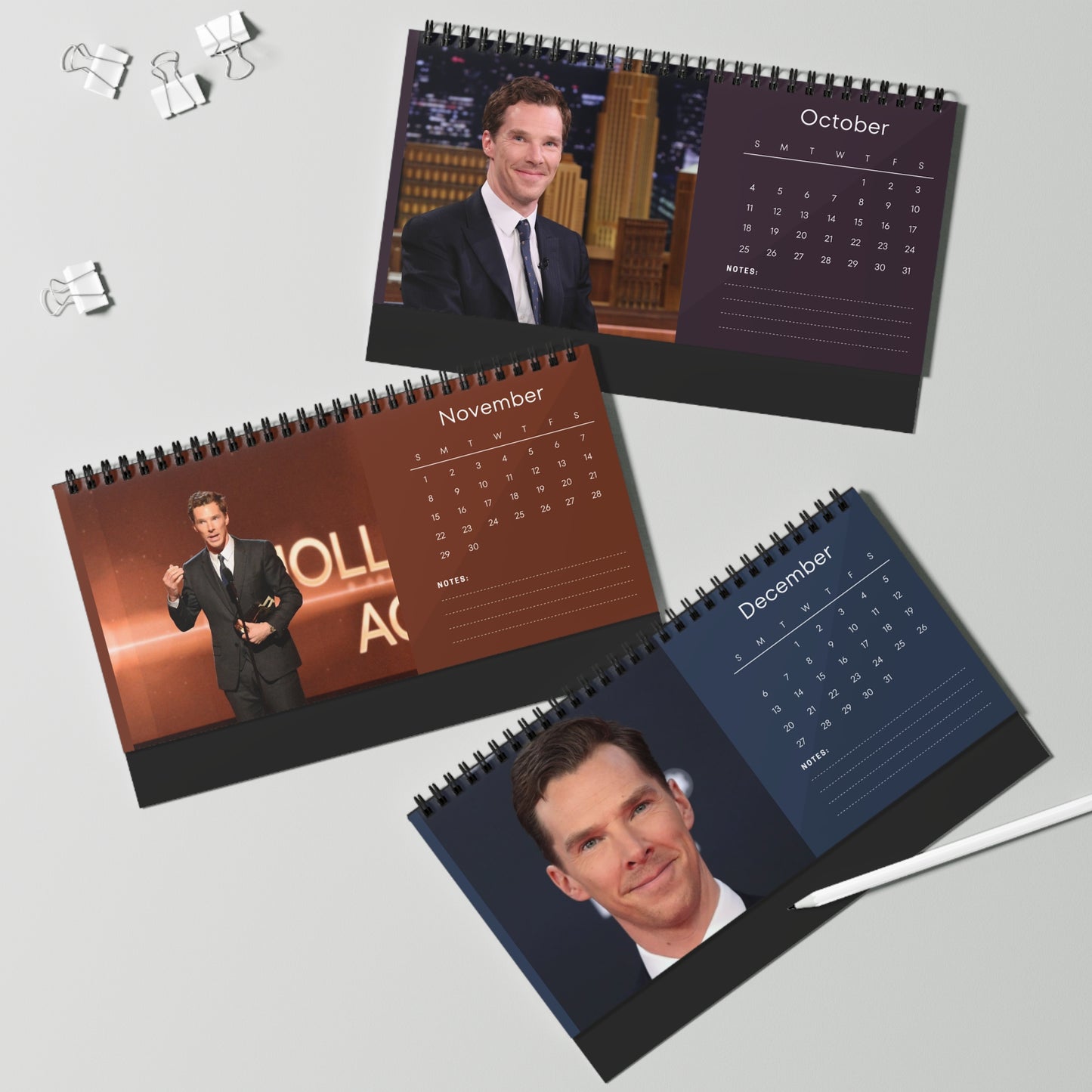 Benedict Cumberbatch 2026 Desk Calendar | Premium Spiral-Bound Celebrity Photo Calendar | Elegant Collectible Gift for Fans & Desk Décor