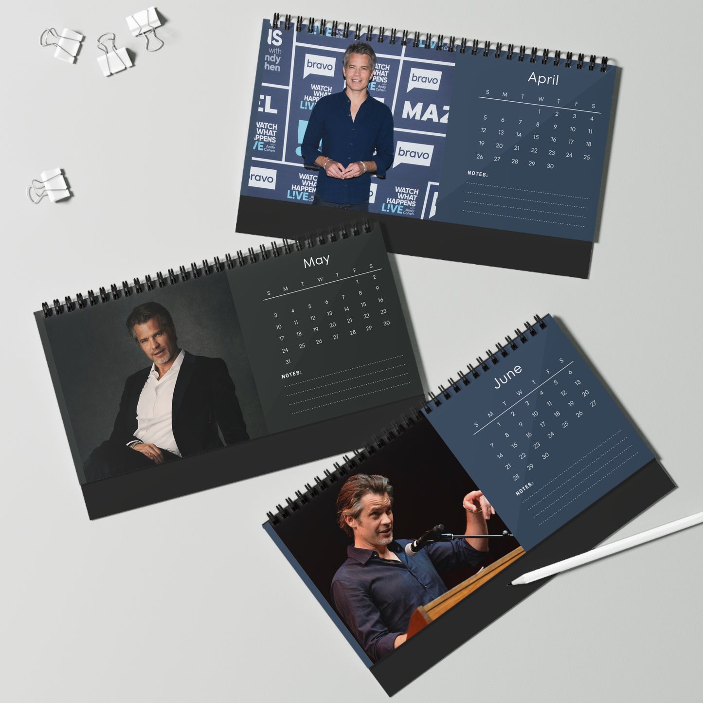 Timothy Olyphant 2026 Desk Calendar | Premium Spiral Bound Celebrity Photo Calendar | High-Quality Fan Gift & Desk Décor