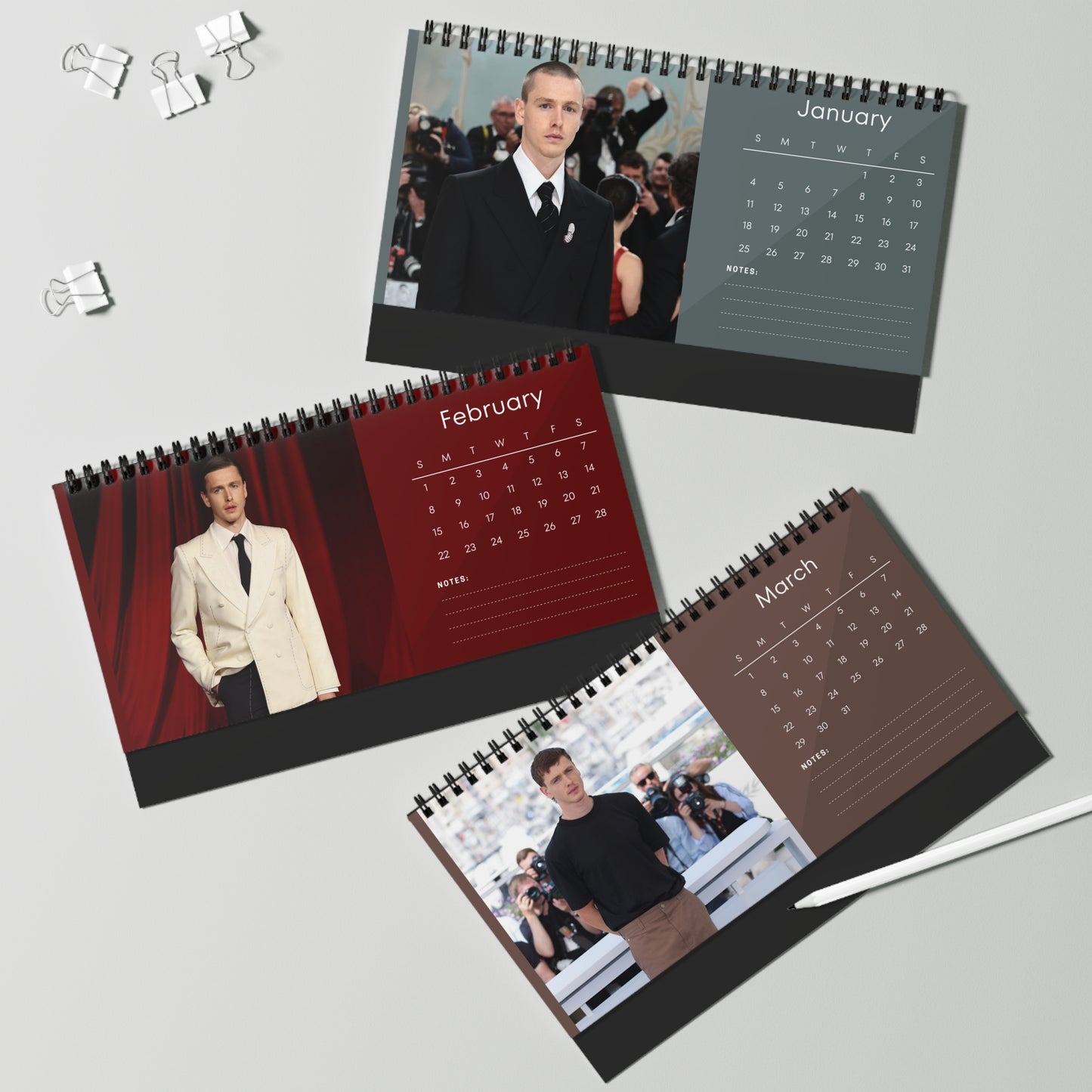 Harris Dickinson 2026 Desk Calendar | Actor Monthly Planner | Harris Dickinson Gift | The King's Man Calendar | Office Decor