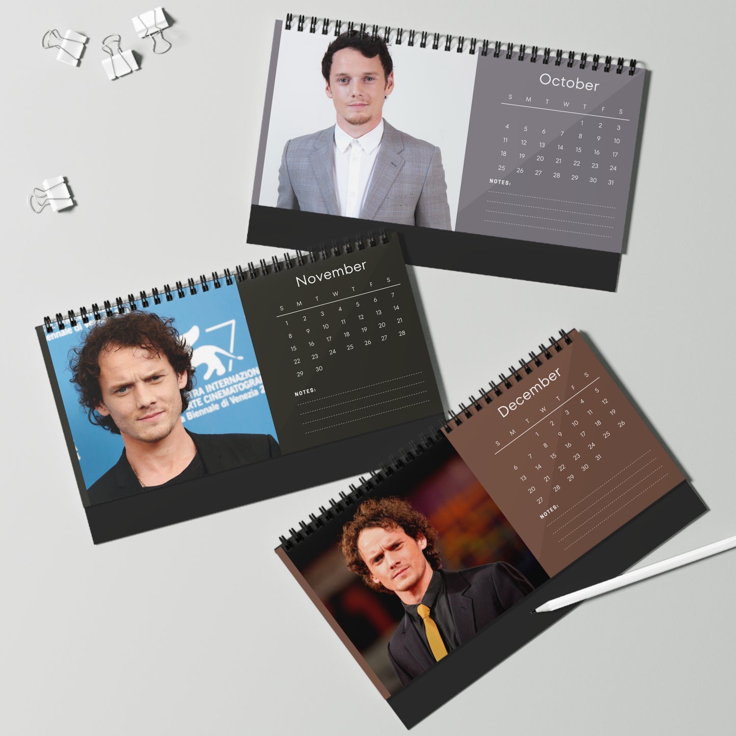Anton Yelchin 2026 Desk Calendar | Celebrity Spiral Bound Photo Calendar | Fan Collectible Gift | Stylish Desk & Office Décor