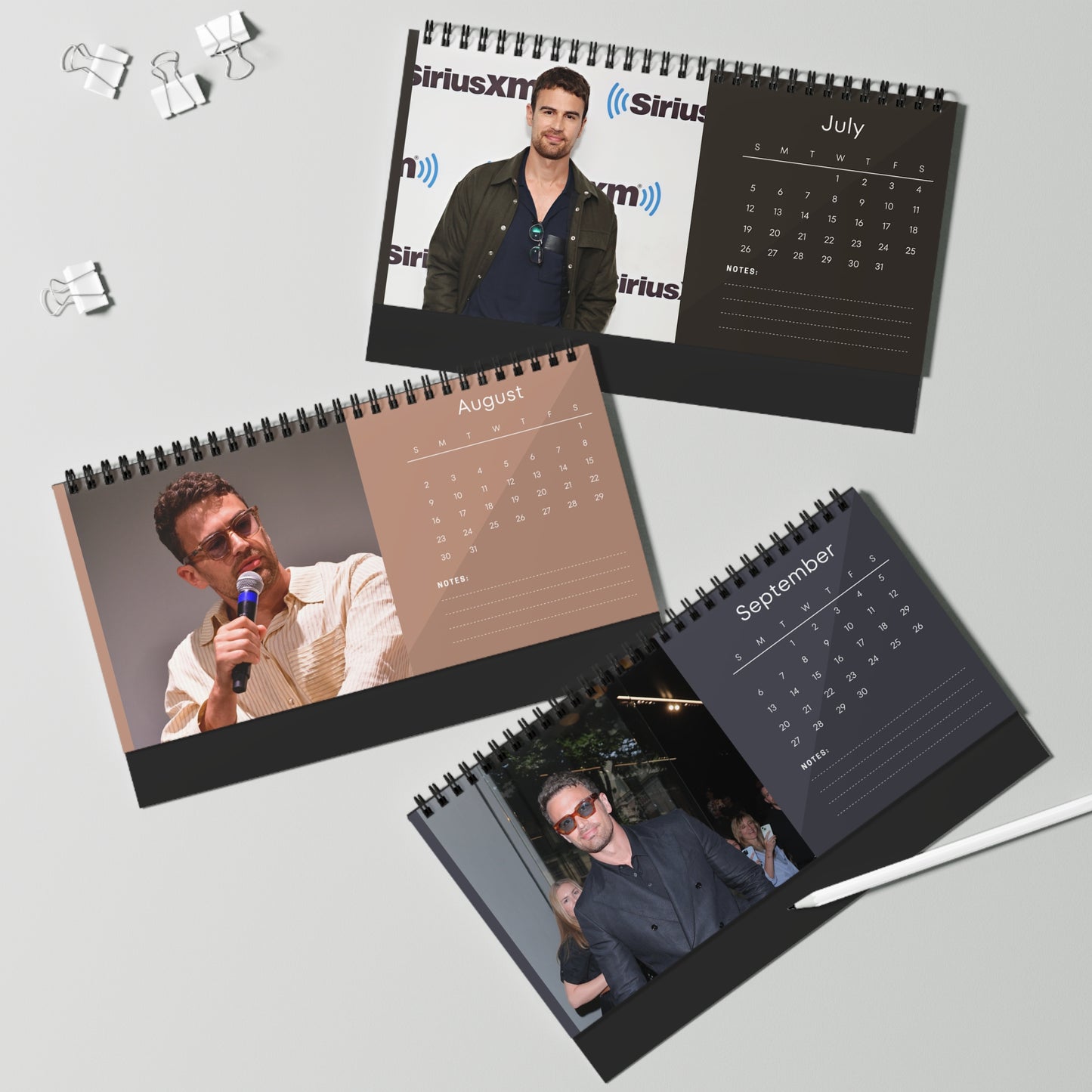 Theo James 2026 Desk Calendar | Premium Spiral Bound Celebrity Photo Calendar | Collectible Fan Gift | Stylish Desk & Office Décor