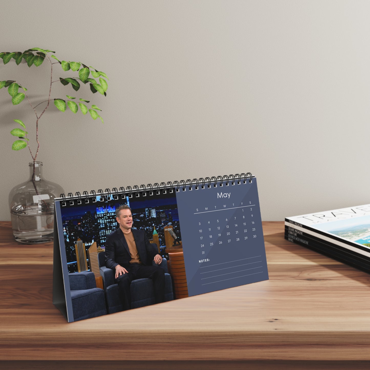 Matt Damon 2026 Desk Calendar | Premium Spiral Bound Celebrity Photo Calendar | High-Quality Fan Gift & Desk Décor