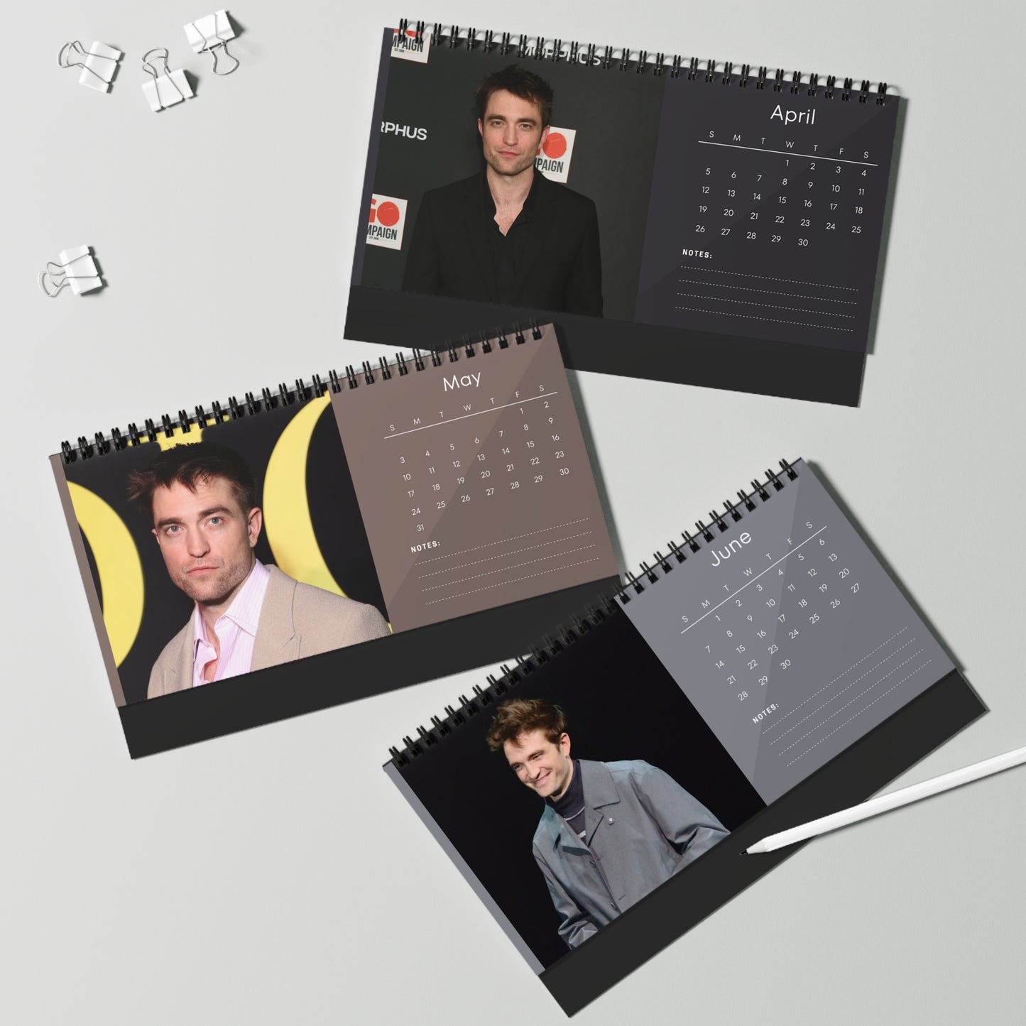 Robert Pattinson 2026 Desk Calendar | Premium Spiral Bound Celebrity Photo Calendar | High-Quality Fan Gift & Desk Décor