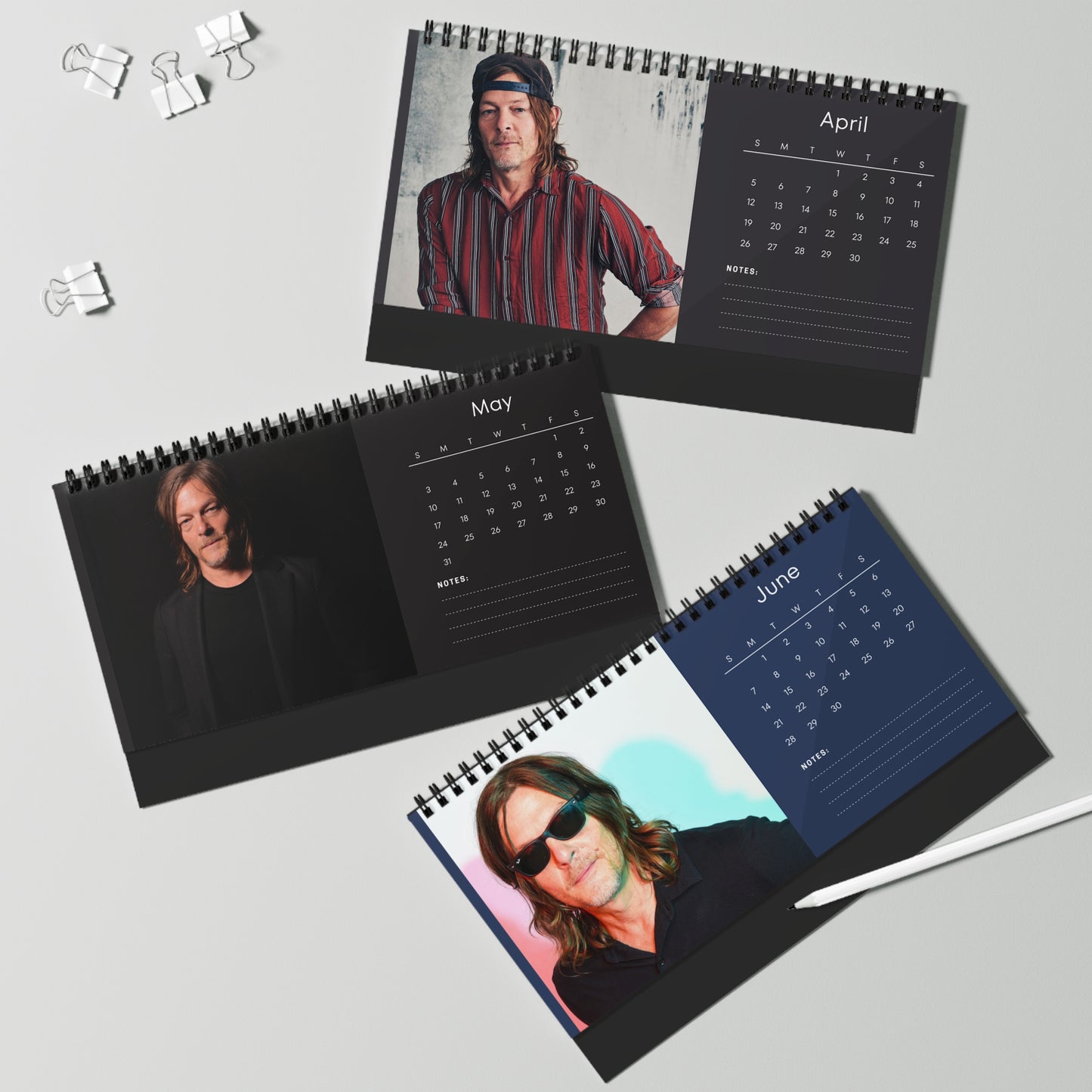 Norman Reedus 2026 Desk Calendar |  Premium Spiral Bound Celebrity Photo Calendar | High-Quality Fan Gift & Desk Décor