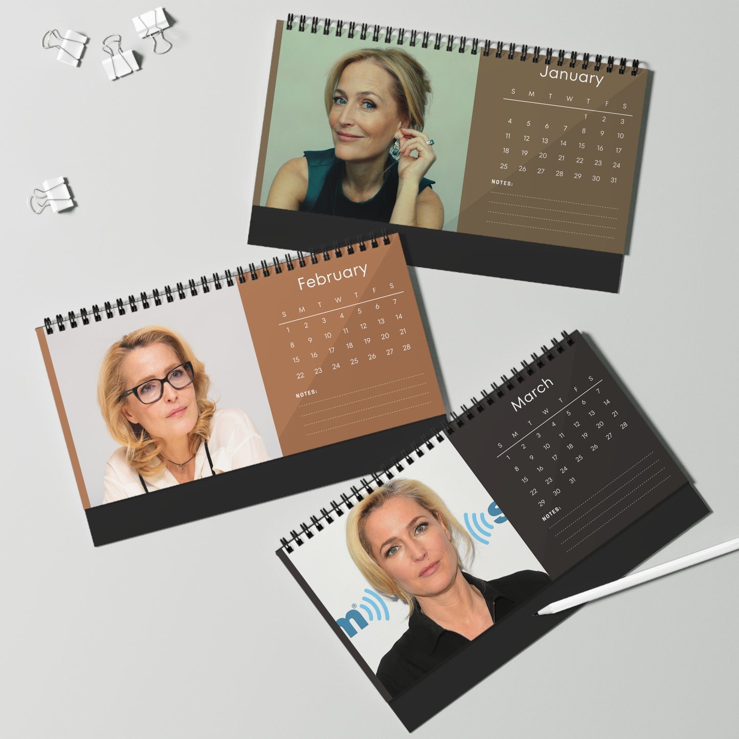 Gillian Anderson 2026 Desk Calendar | Celebrity Spiral Bound Photo Calendar | Fan Collectible Gift | Stylish Desk & Office Décor