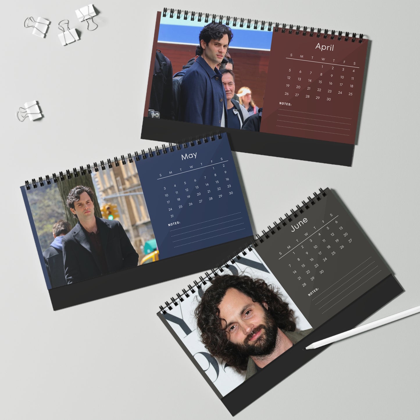 Penn Badgley 2026 Desk Calendar | Premium Spiral Bound Celebrity Photo Calendar | Fan Gift & Stylish Desk Decor