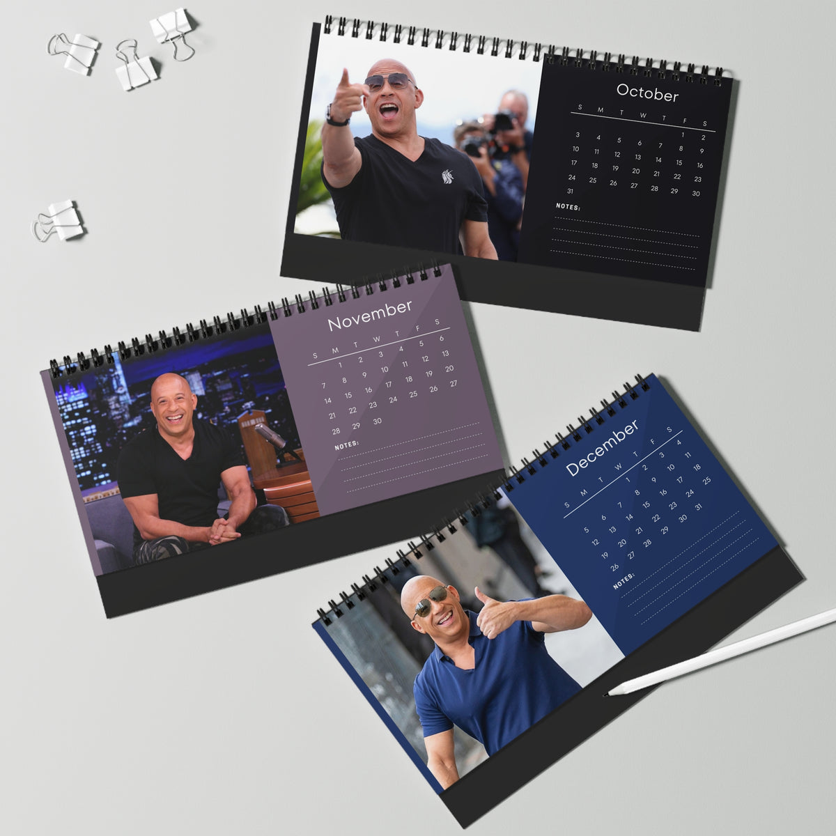Vin Diesel 2027 Desk Calendar | Spiral Bound Photo Calendar | Fan Gift