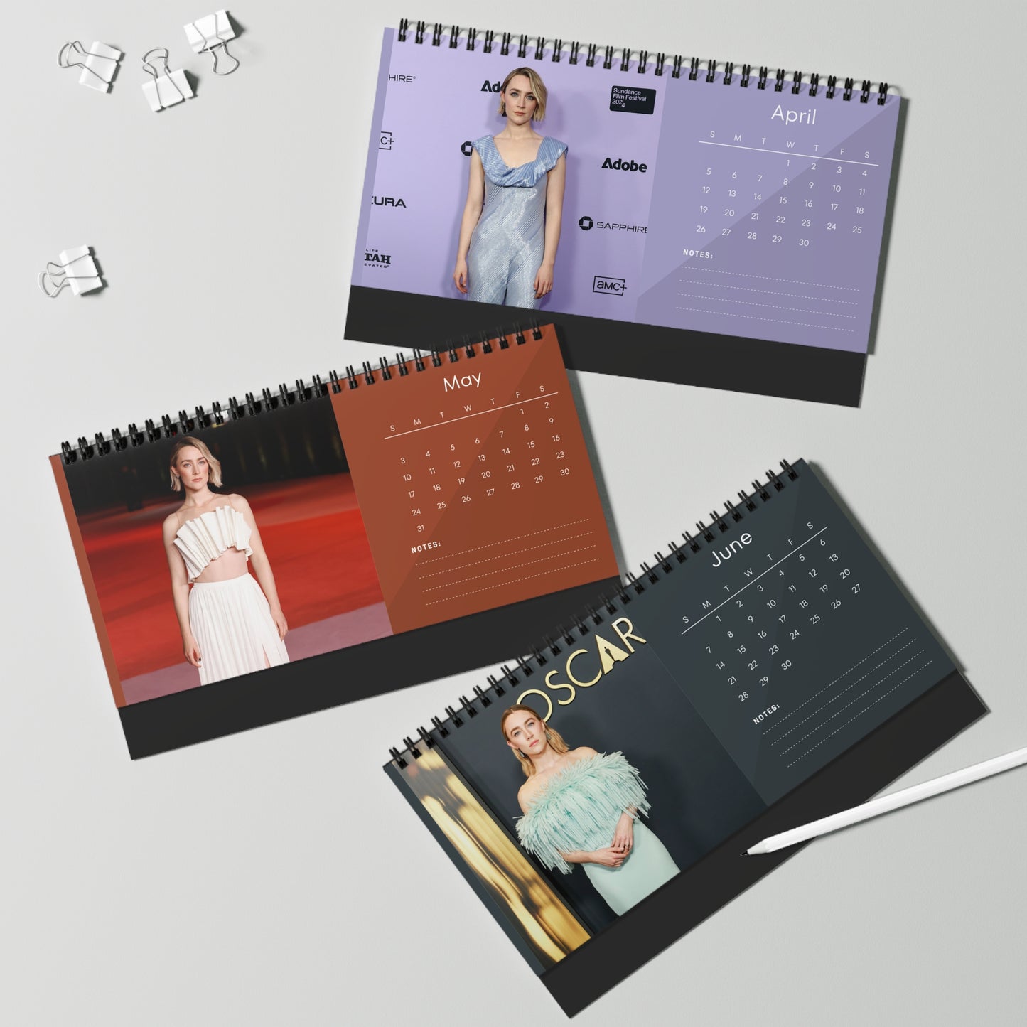 Saoirse Ronan 2026 Desk Calendar | Premium Spiral Bound Celebrity Photo Calendar | High-Quality Fan Gift & Desk Décor