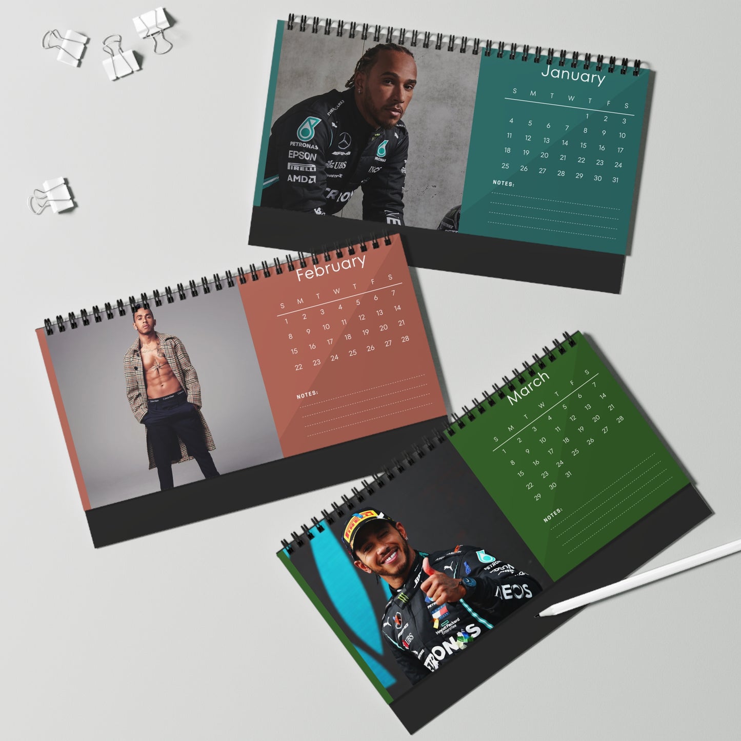 Lewis Hamilton 2026 Desk Calendar | F1 Racing Monthly Planner | Mercedes Gift | Formula 1 Memorabilia | Office Decor