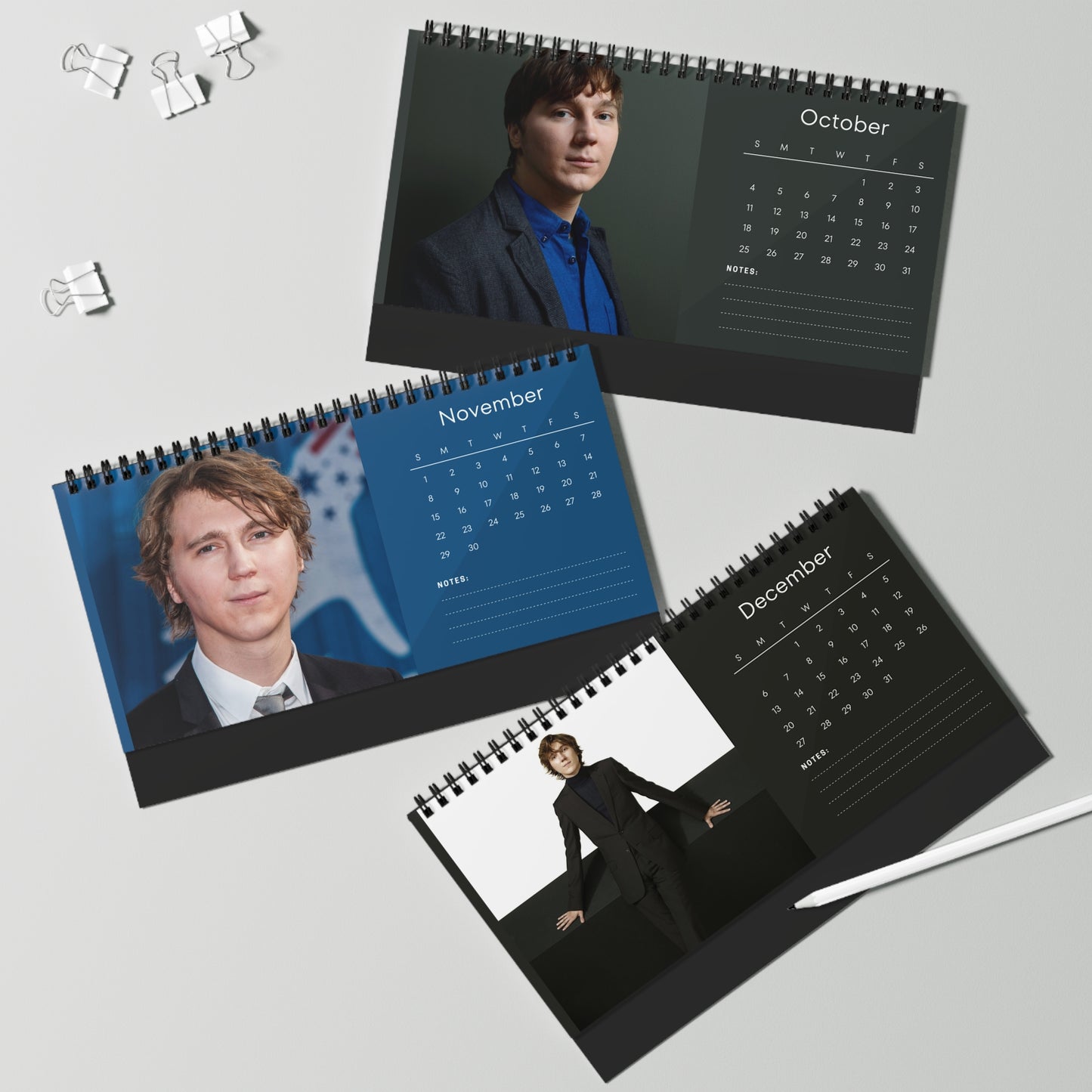 Paul Dano 2026 Desk Calendar | Premium Spiral Bound Celebrity Photo Calendar | Collectible Fan Gift | Stylish Desk & Office Décor